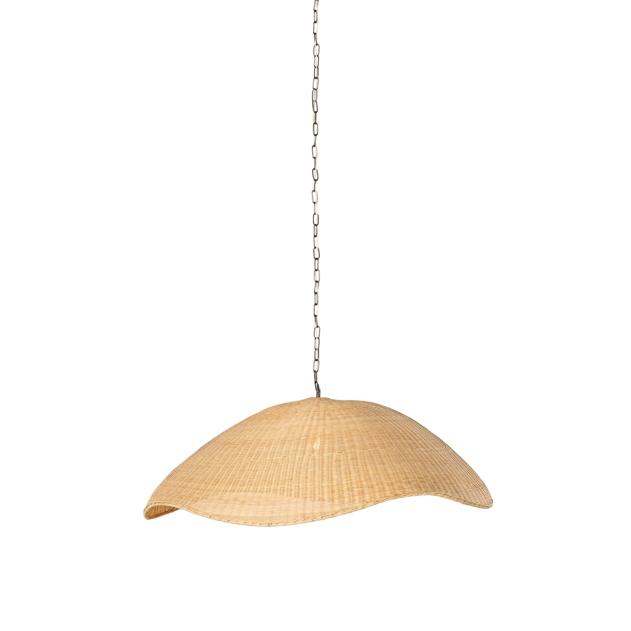 Woven pendant light on a white background