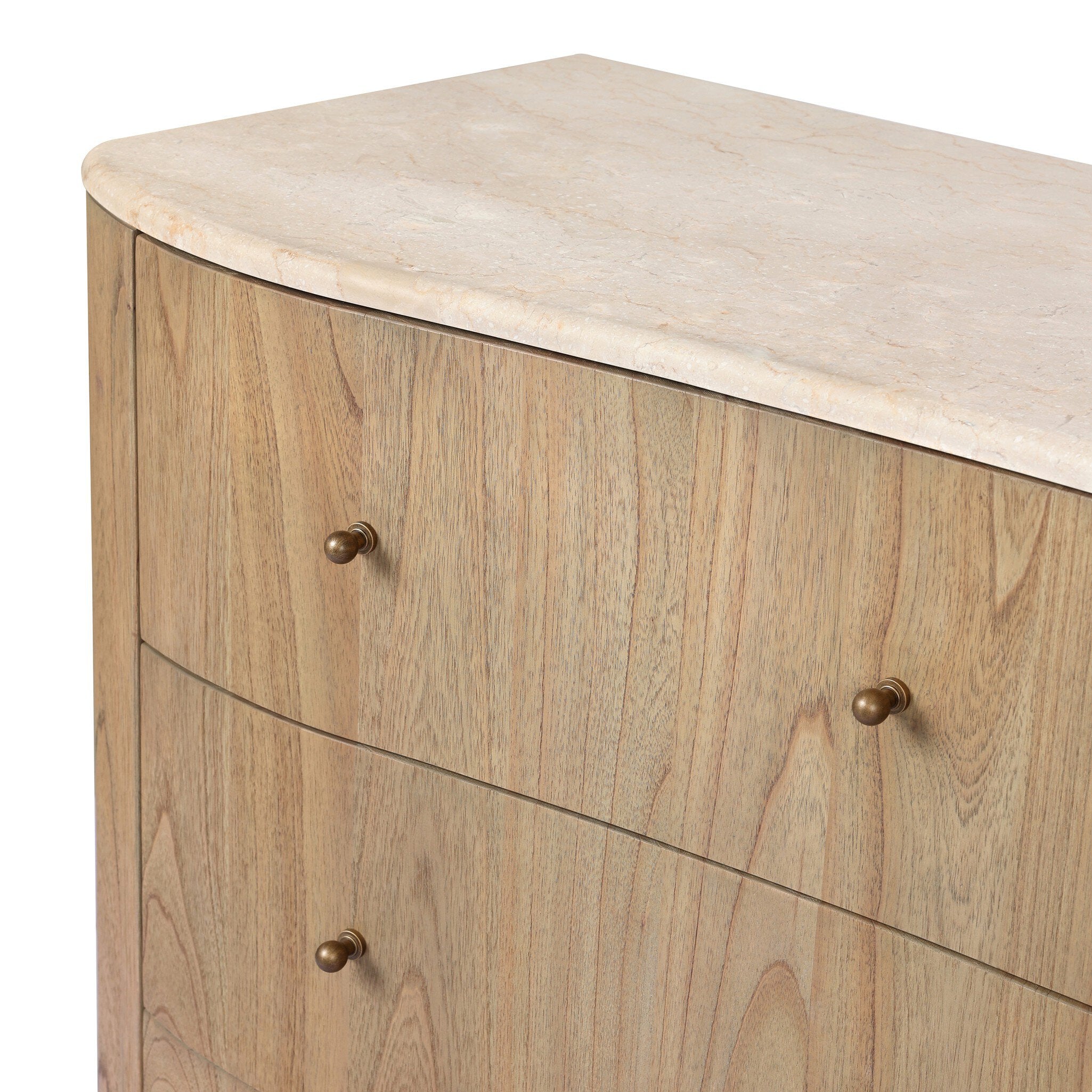 Wooden dresser with marble top on a white background