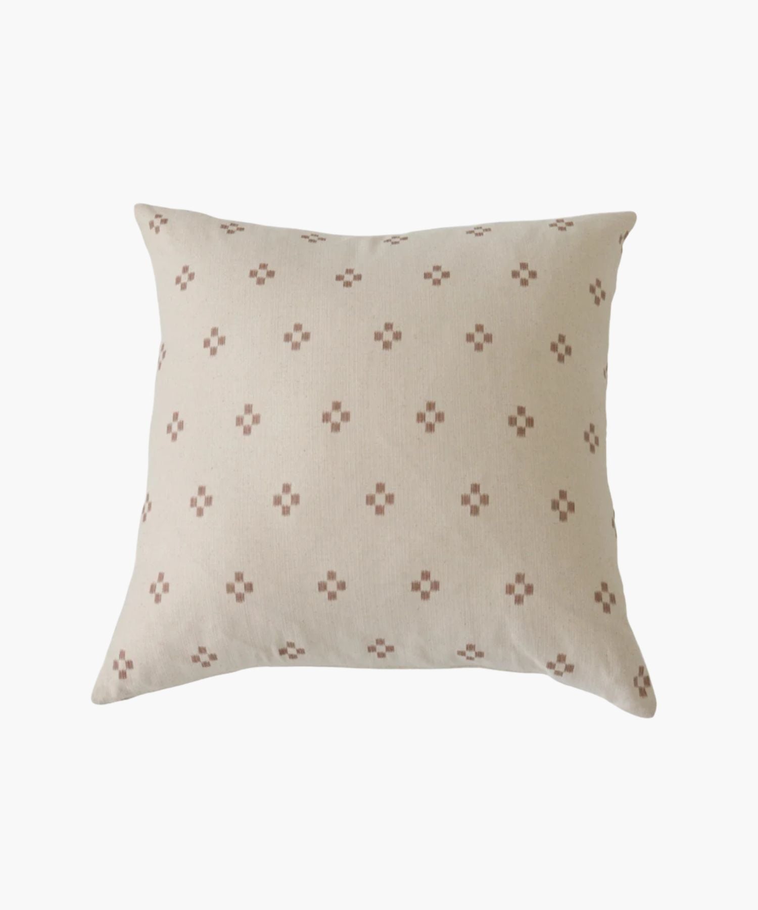 Square decorative pillow with a subtle geometric pattern on a beige background.