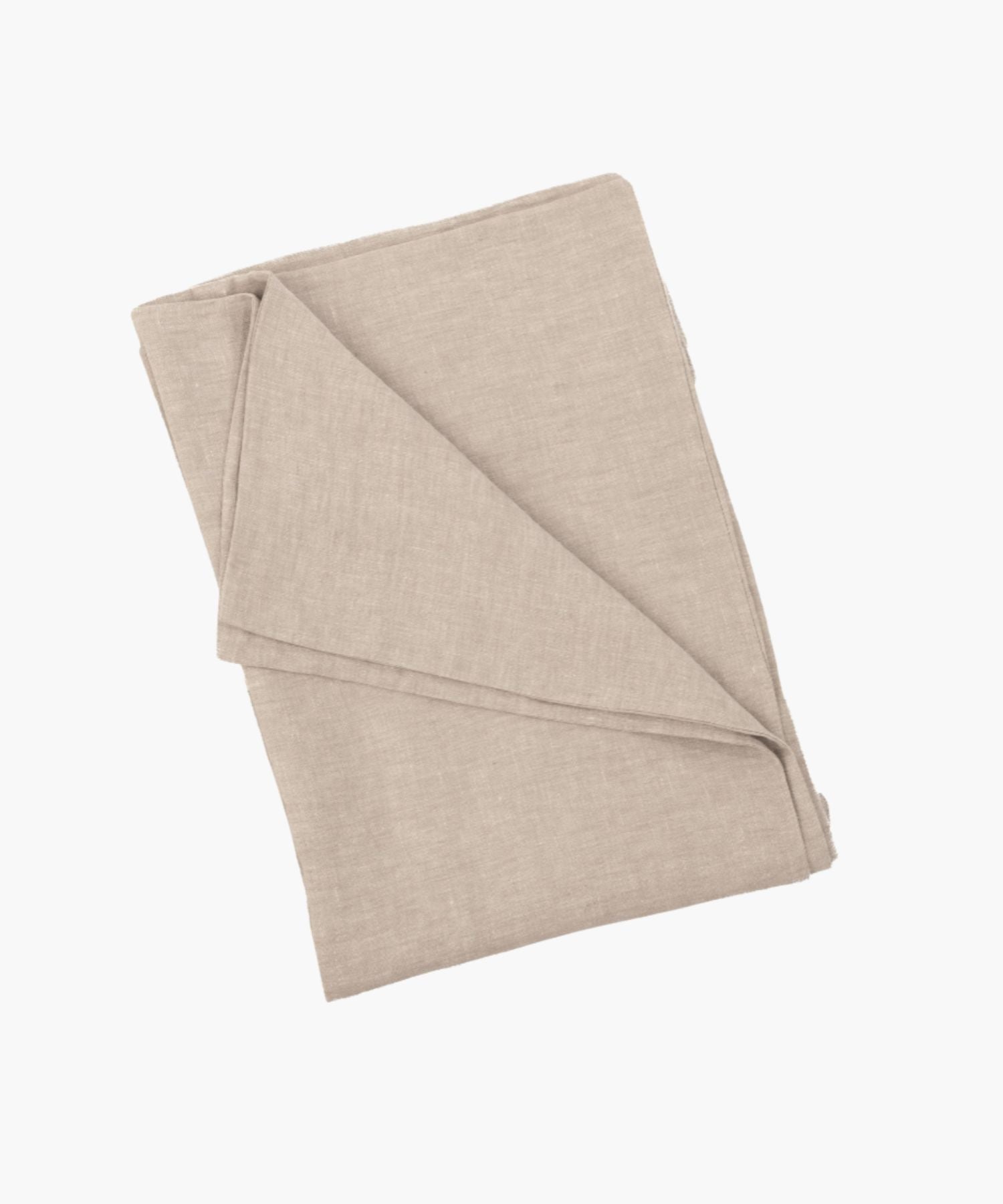 Linen duvet cover neatly folded, showing texture and clean edges in neutral tone.