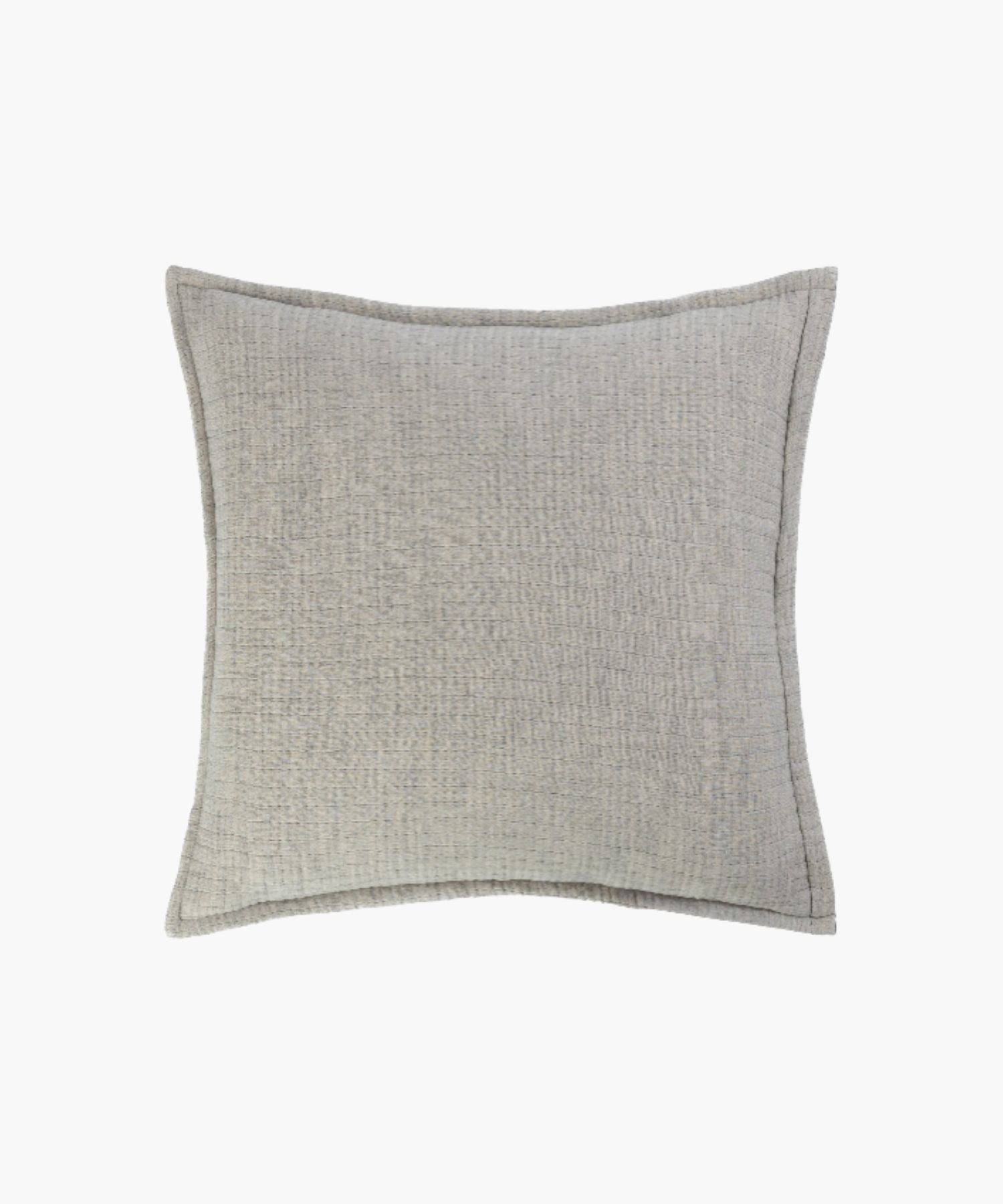 Square gray textured pillow on a white background styled to highlight its weave texture.