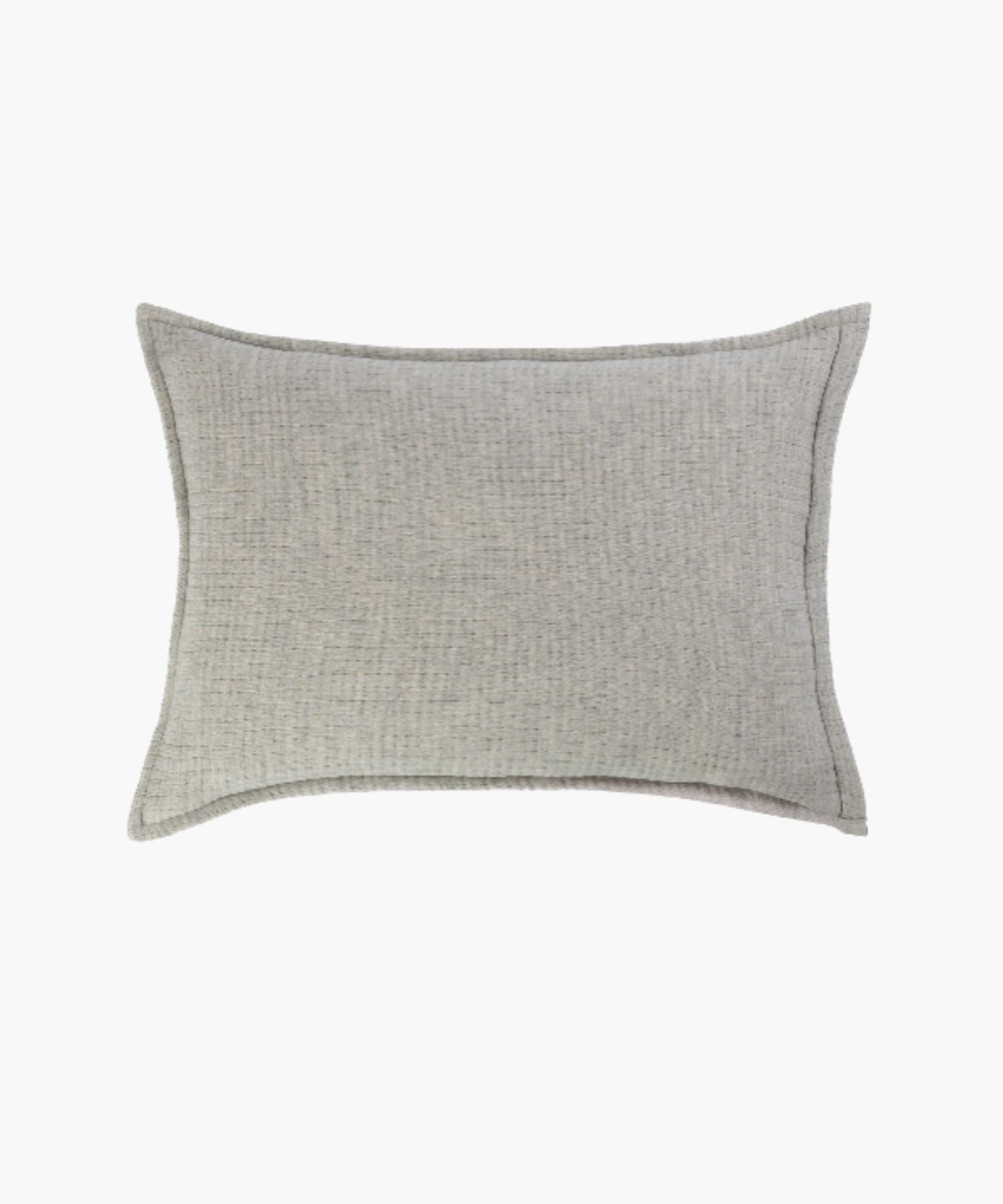 Rectangular gray textured pillow on a white background styled to highlight its weave texture.