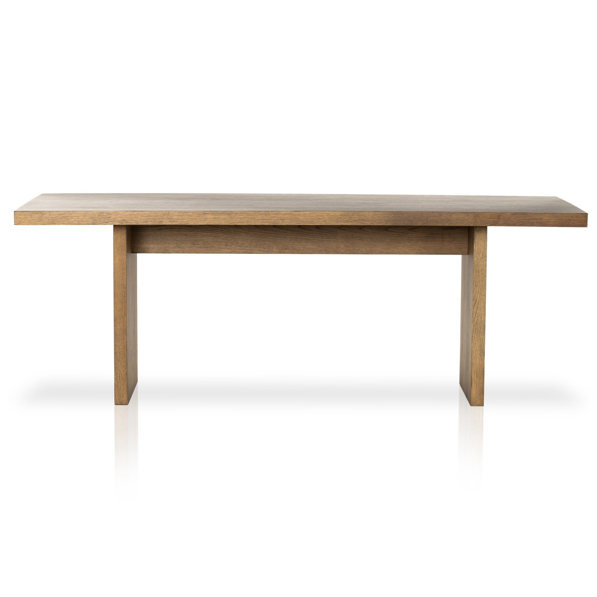 Wood dining table on a white background.
