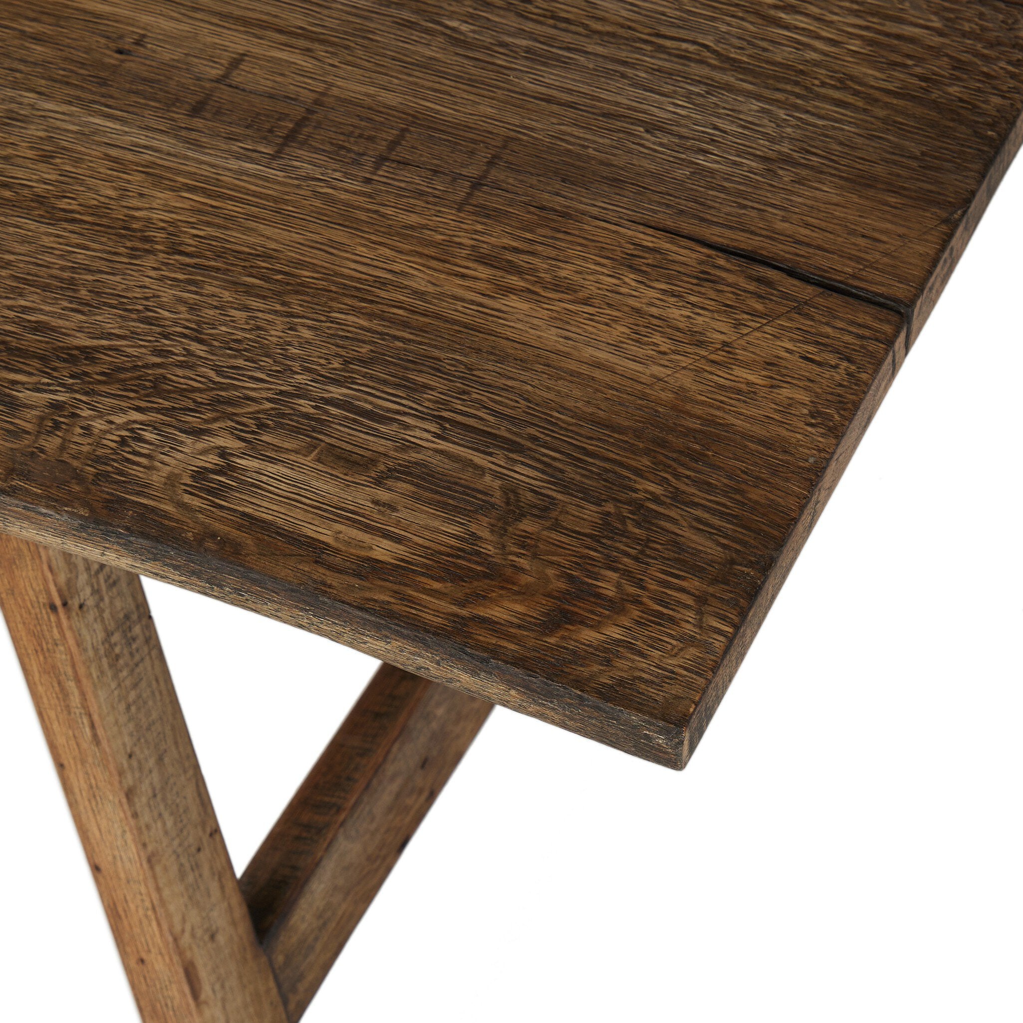 Close up of a wooden coffee table on a white background.