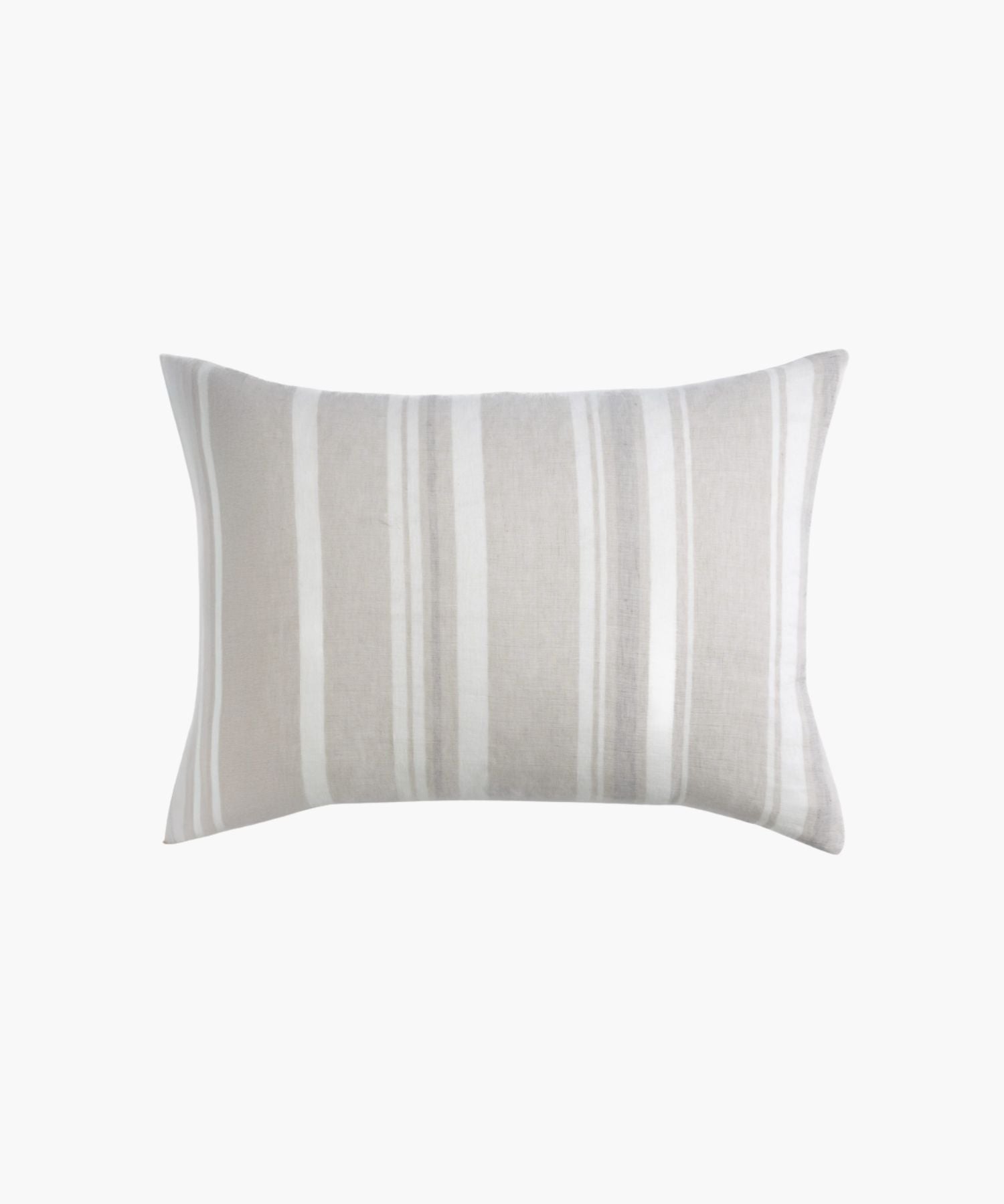 Single rectangular sham with a neutral stripe design in taupe and white, shown against a white background to emphasize its tailored shape and woven finish.