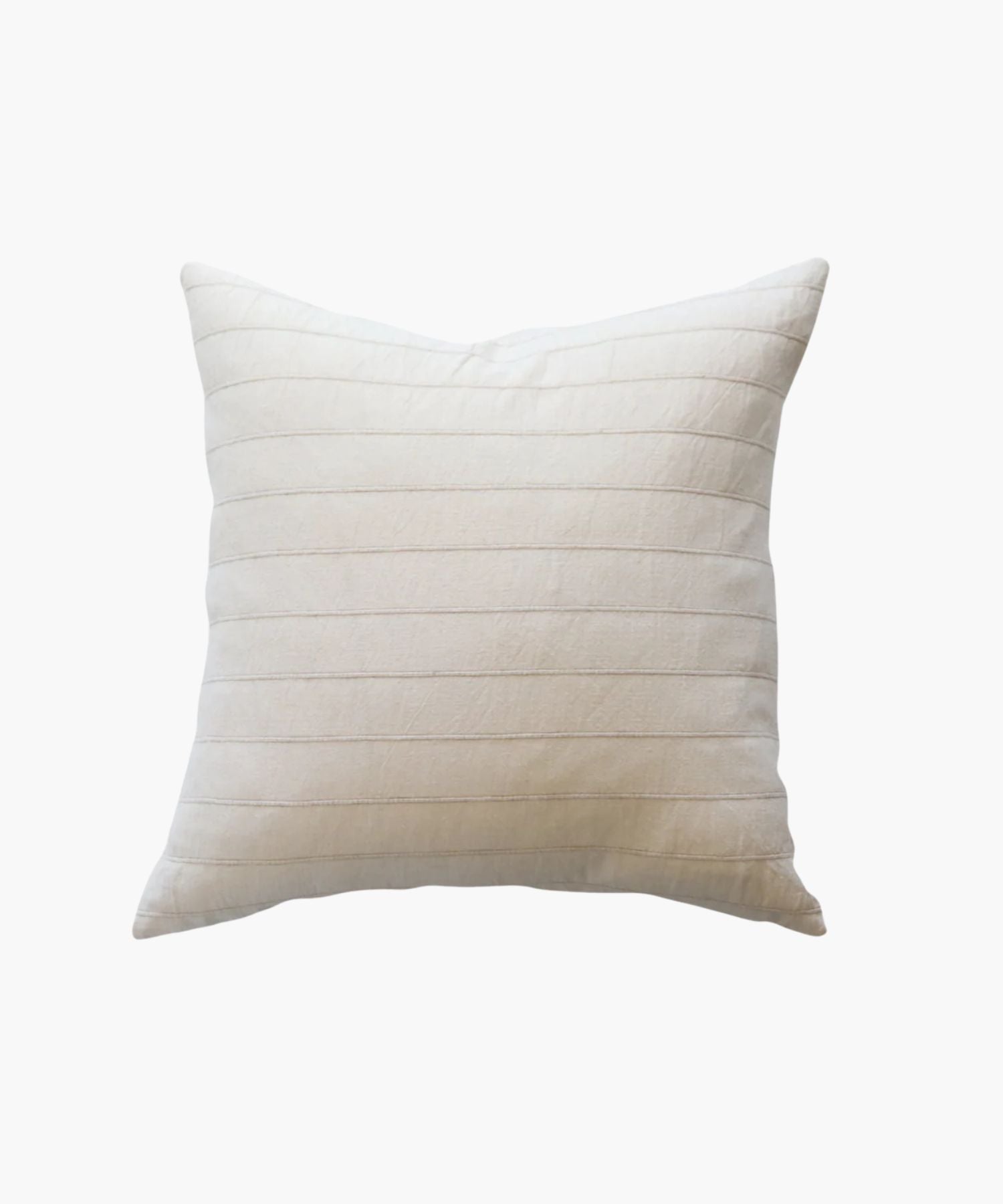 Square beige pillow with a textured pattern on a white background