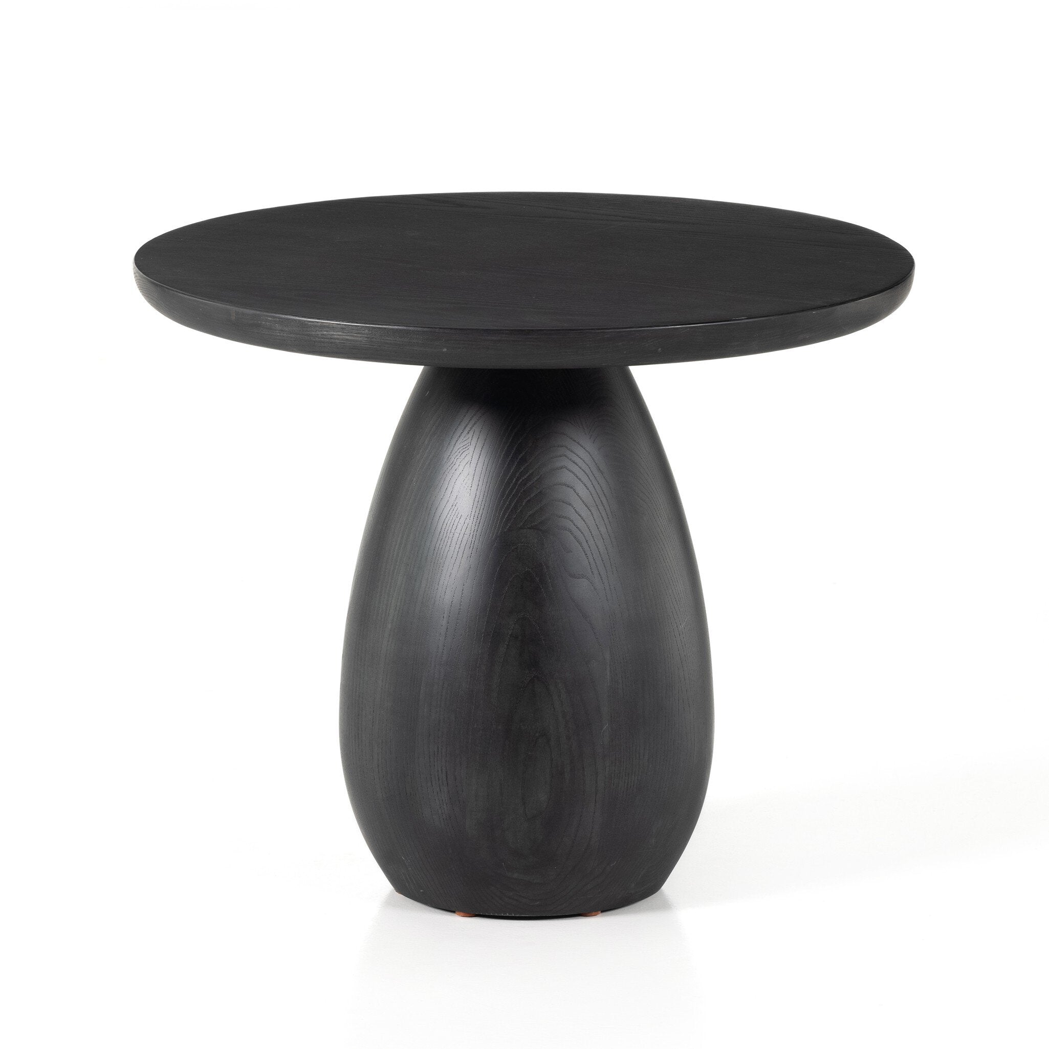 Black-washed solid ash round end table on a white background.