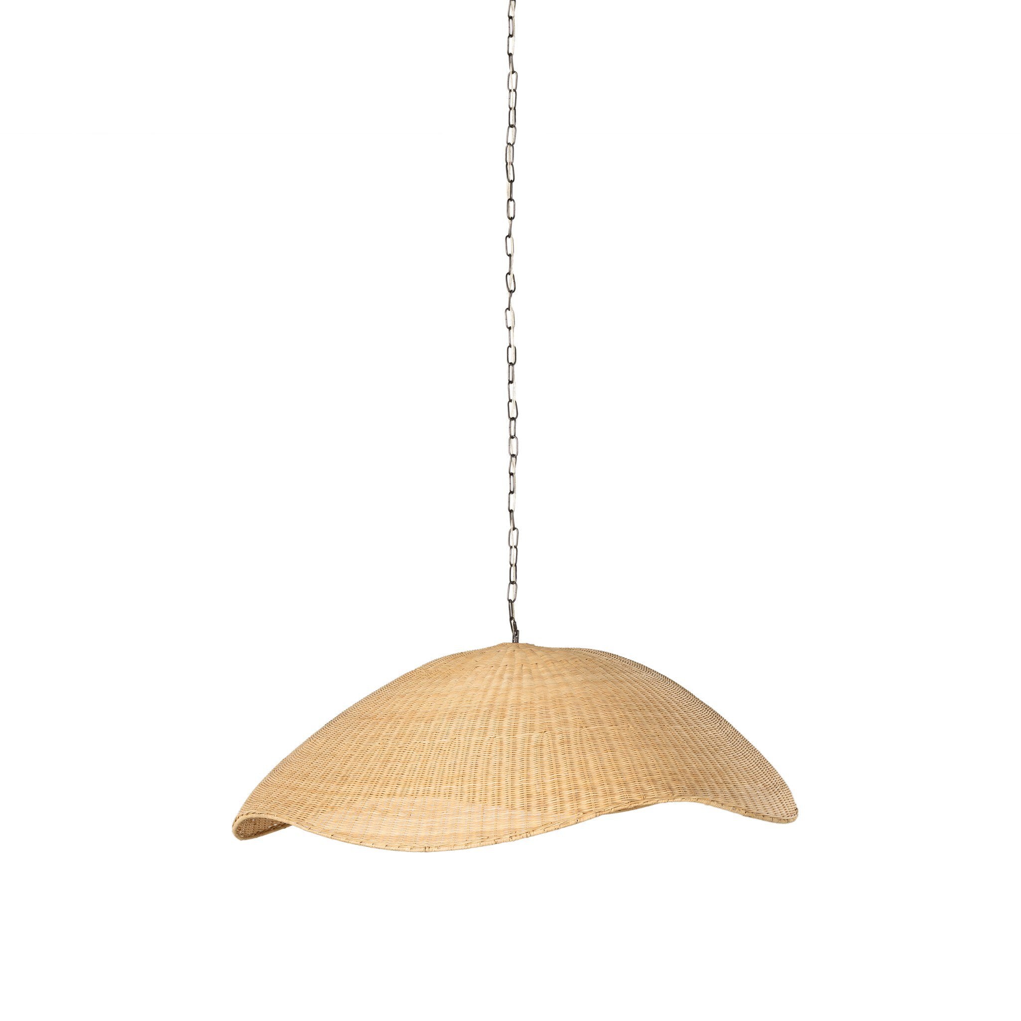 Woven pendant light on a white background