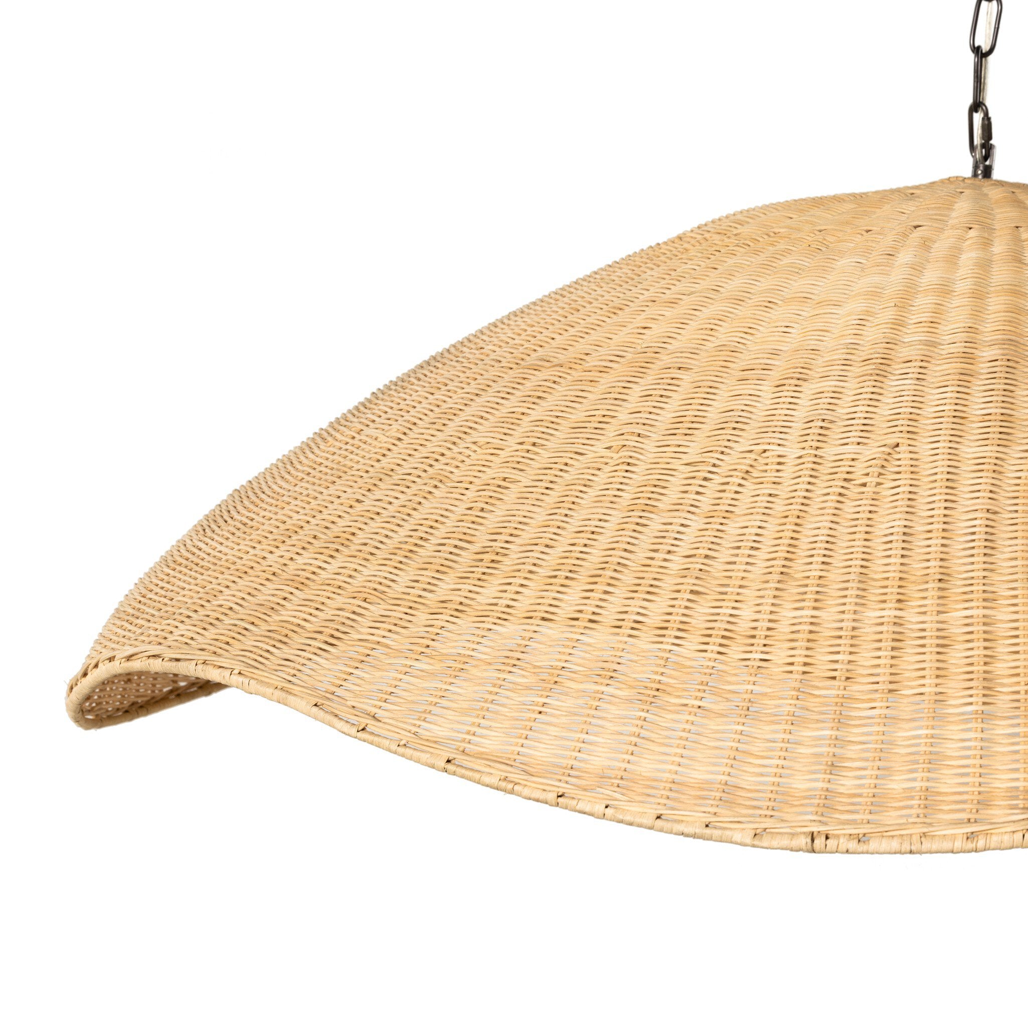 Woven pendant light on a white background