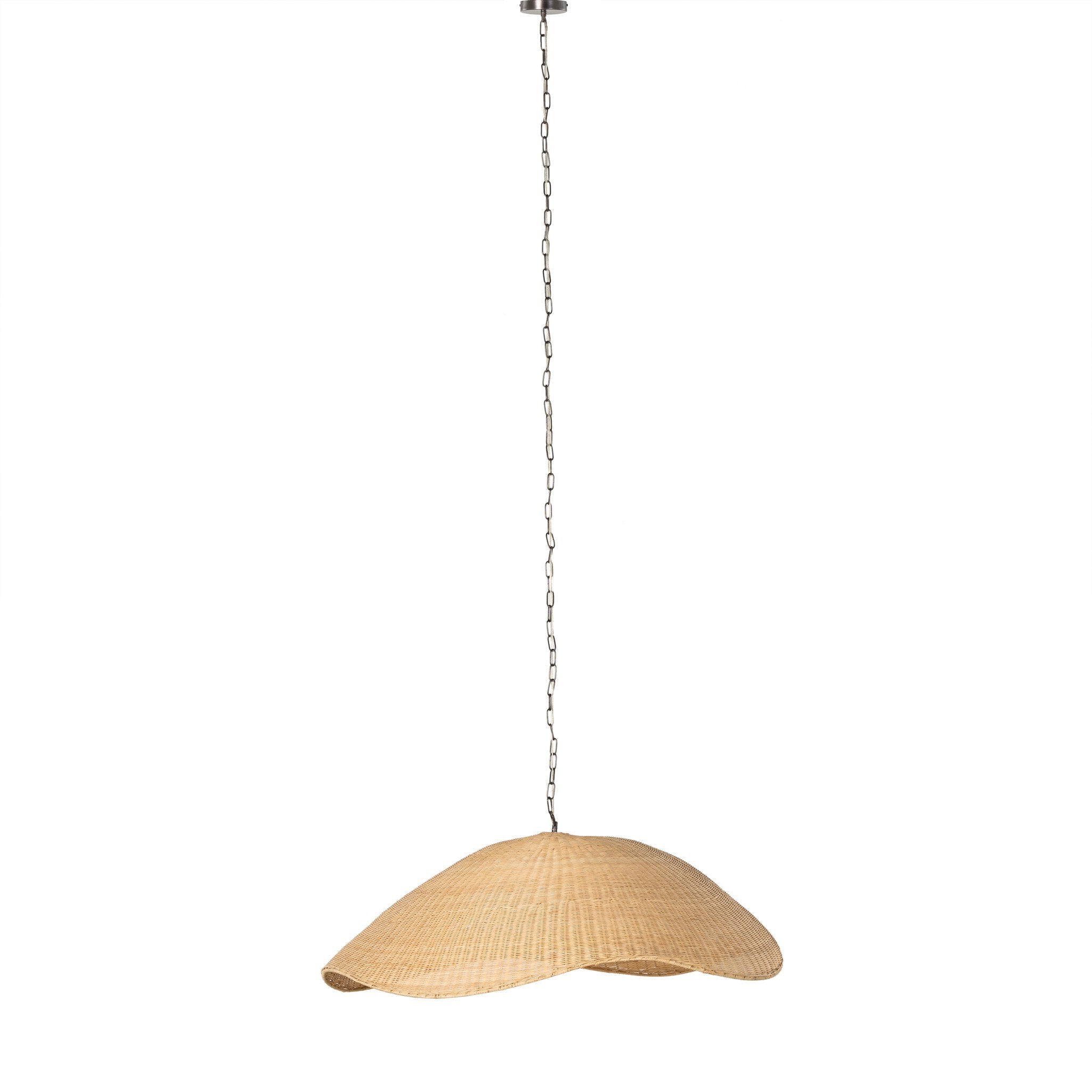 Woven pendant light on a white background