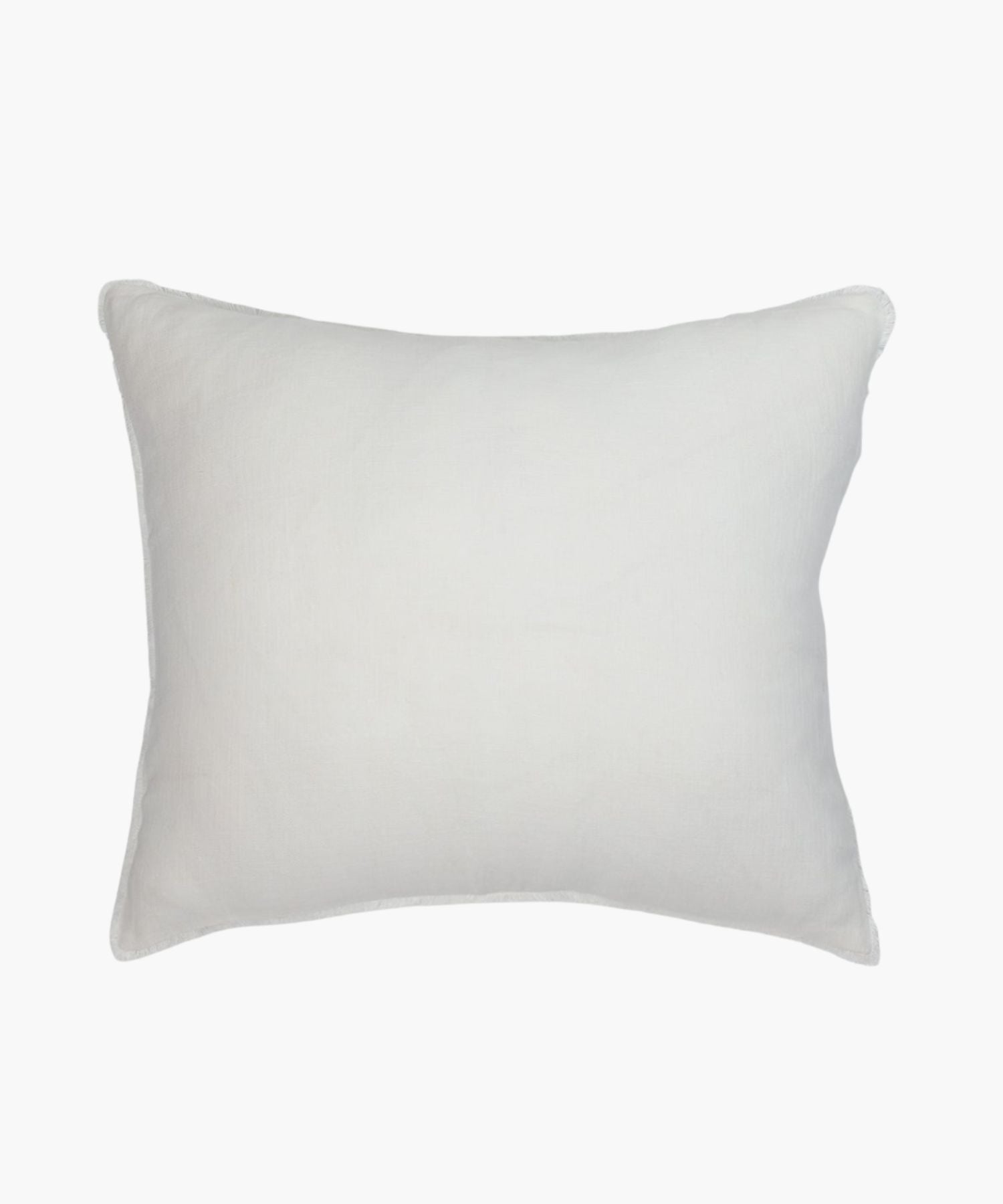 Square ivory linen pillow on a white background highlighting fabric texture, stitching, and finish.