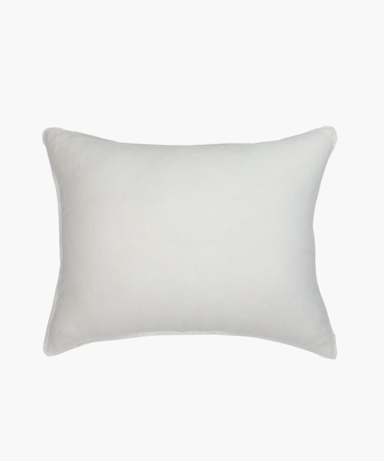 Rectangular ivory linen pillow on a white background highlighting fabric texture, stitching, and finish.
