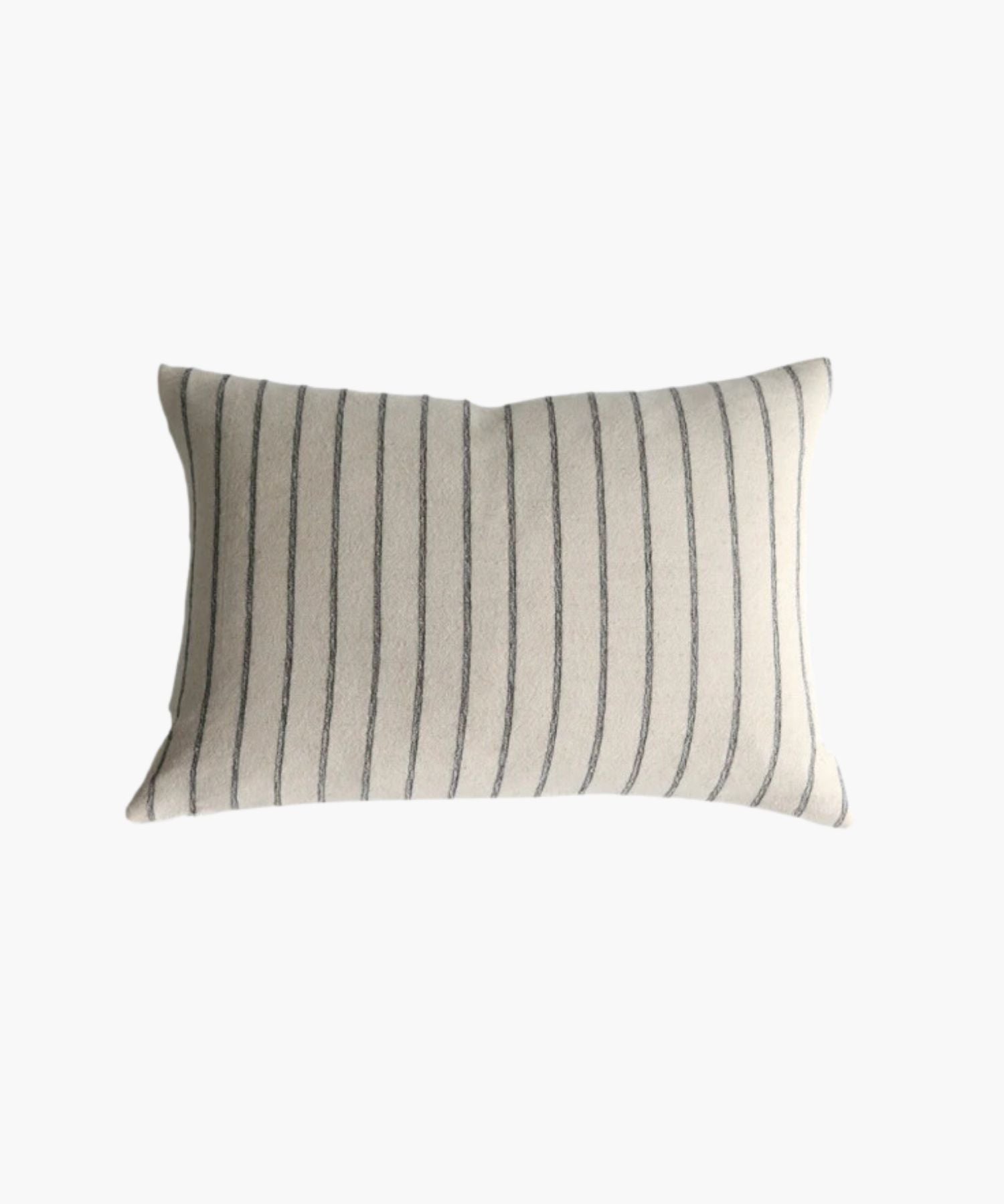 A rectangular or lumbar pillow cover with vertical black woven stripes on a cream background. The pattern is simple and elegant, conveying a calm and cozy atmosphere.