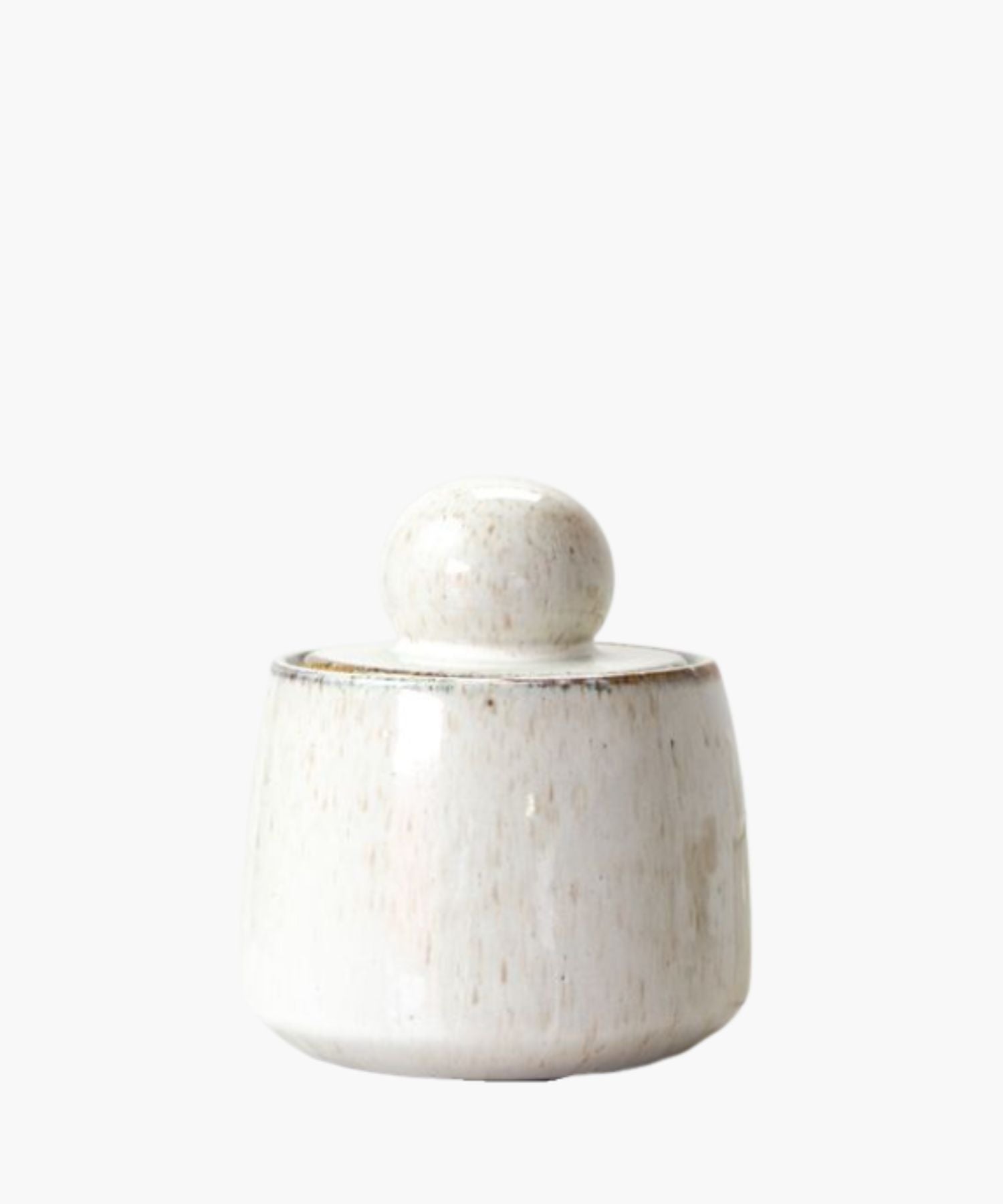 White ceramic jar with a lid on a white background