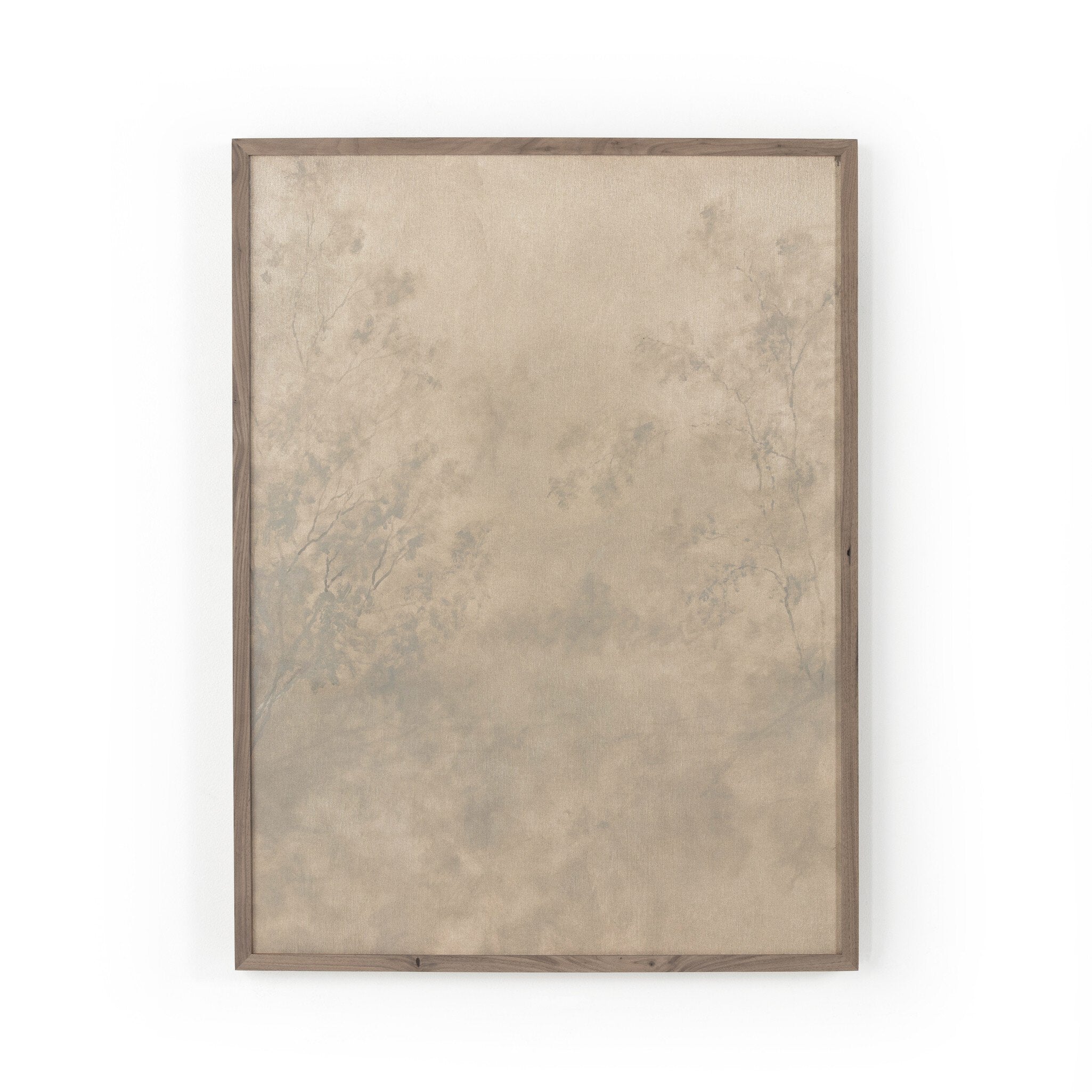 Framed artwork with a textured beige background on a white background.