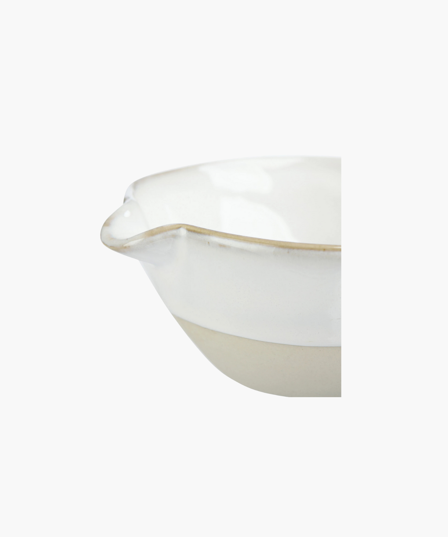 A white ceramic bowl with subtle light grey accents, each equipped with a small pour spout, conveying elegance and simplicity.