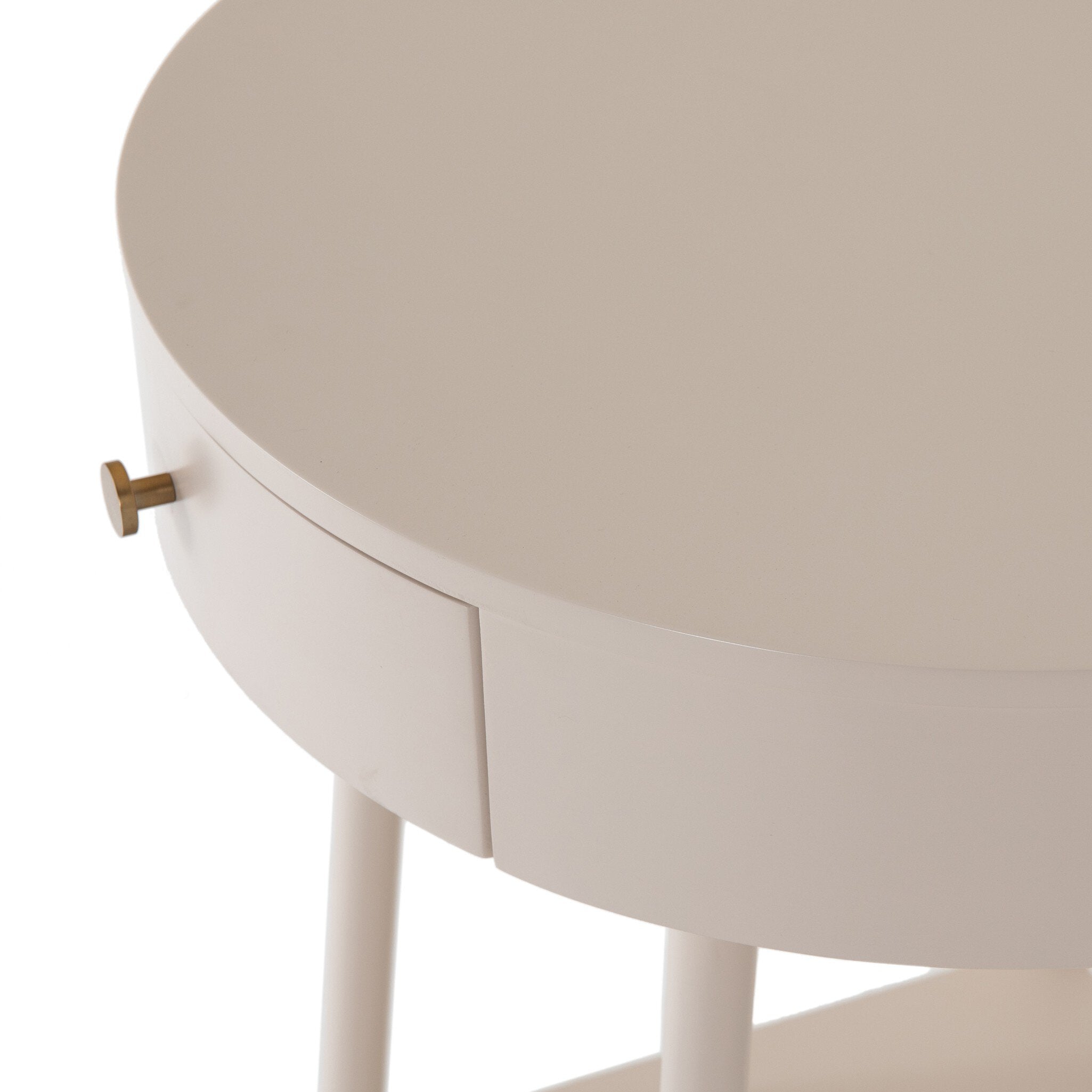 White nightstand with a drawer on a white background.