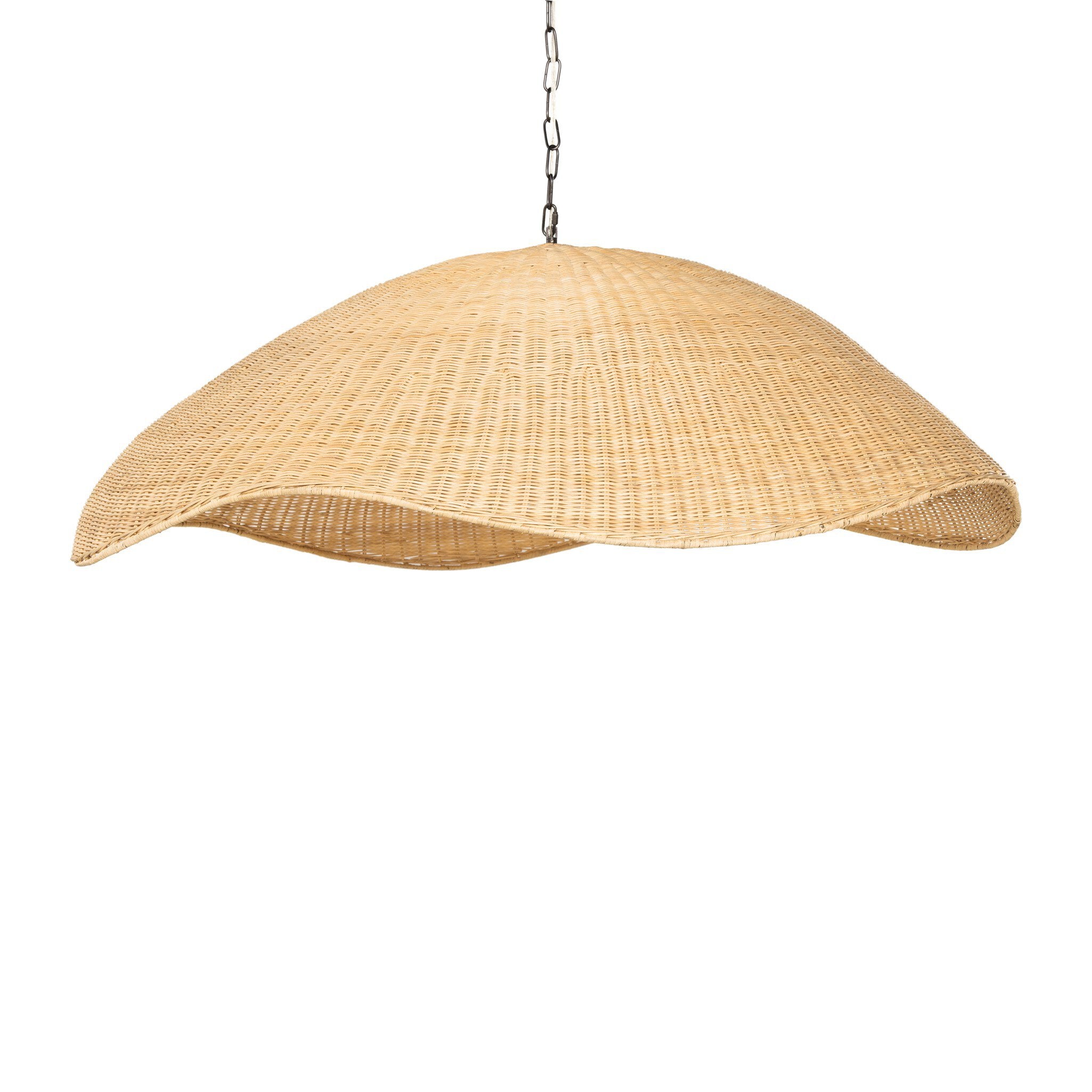 Woven pendant light on a white background