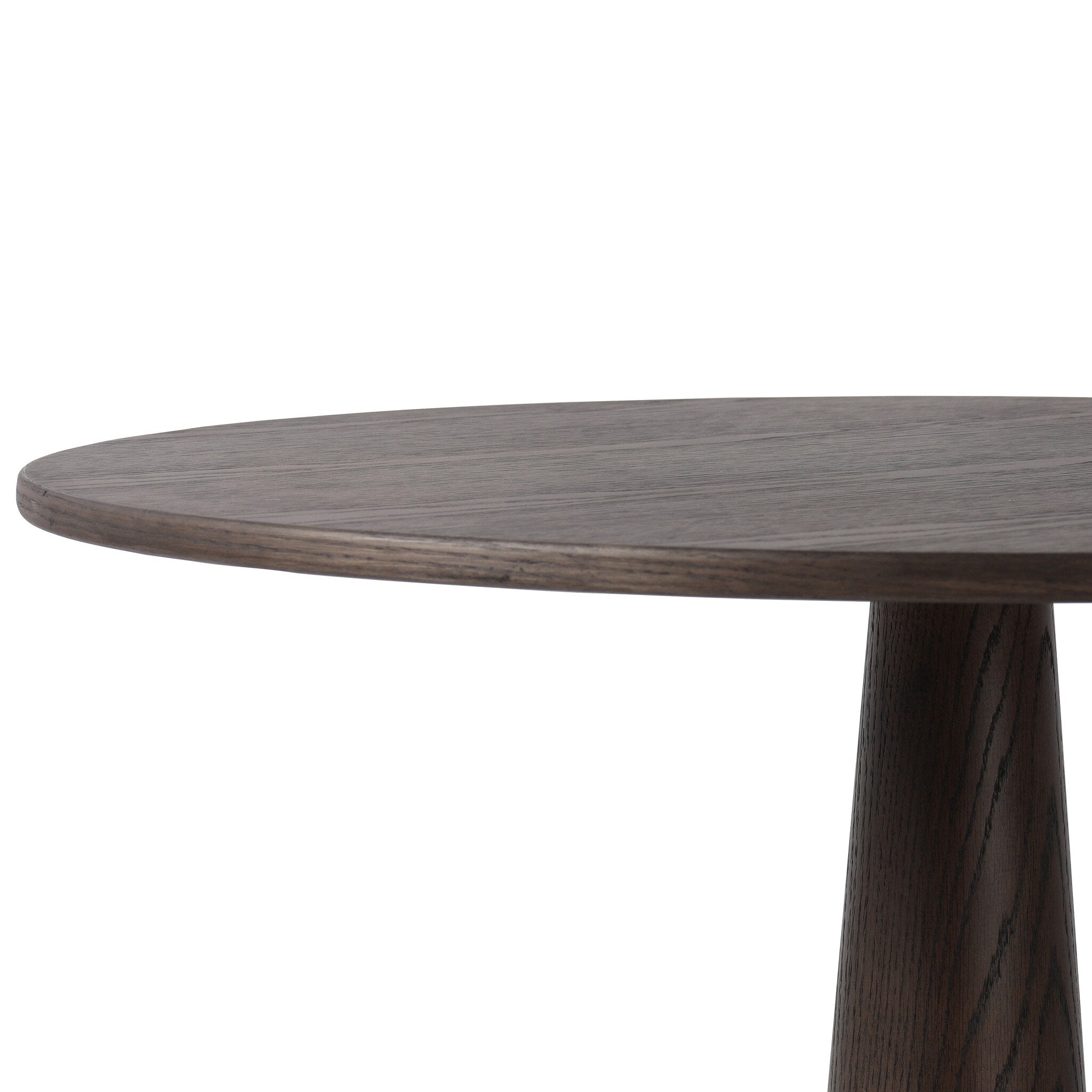 Dark wooden round table on a white background.
