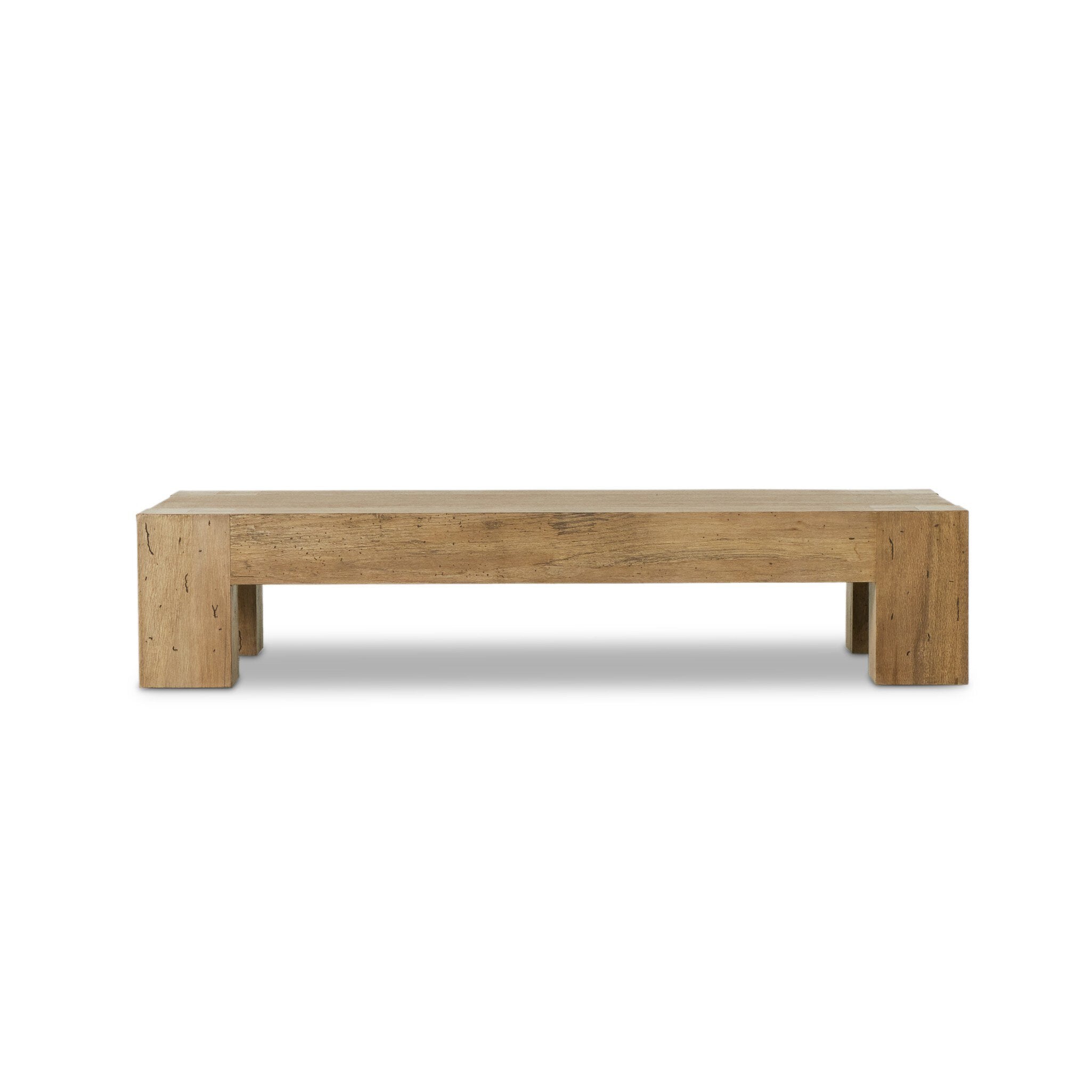 Thick cut oak veneer coffee table on a white background.