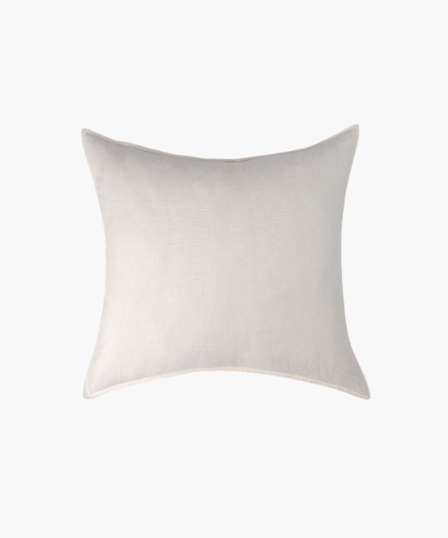 Square neutral pillow cover on a white background showing flange detailing, fabric texture, and muted palette.
