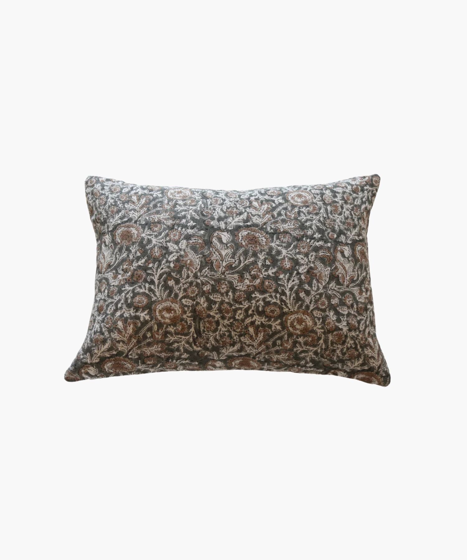 Lumbar decorative pillow with floral pattern on a white background
