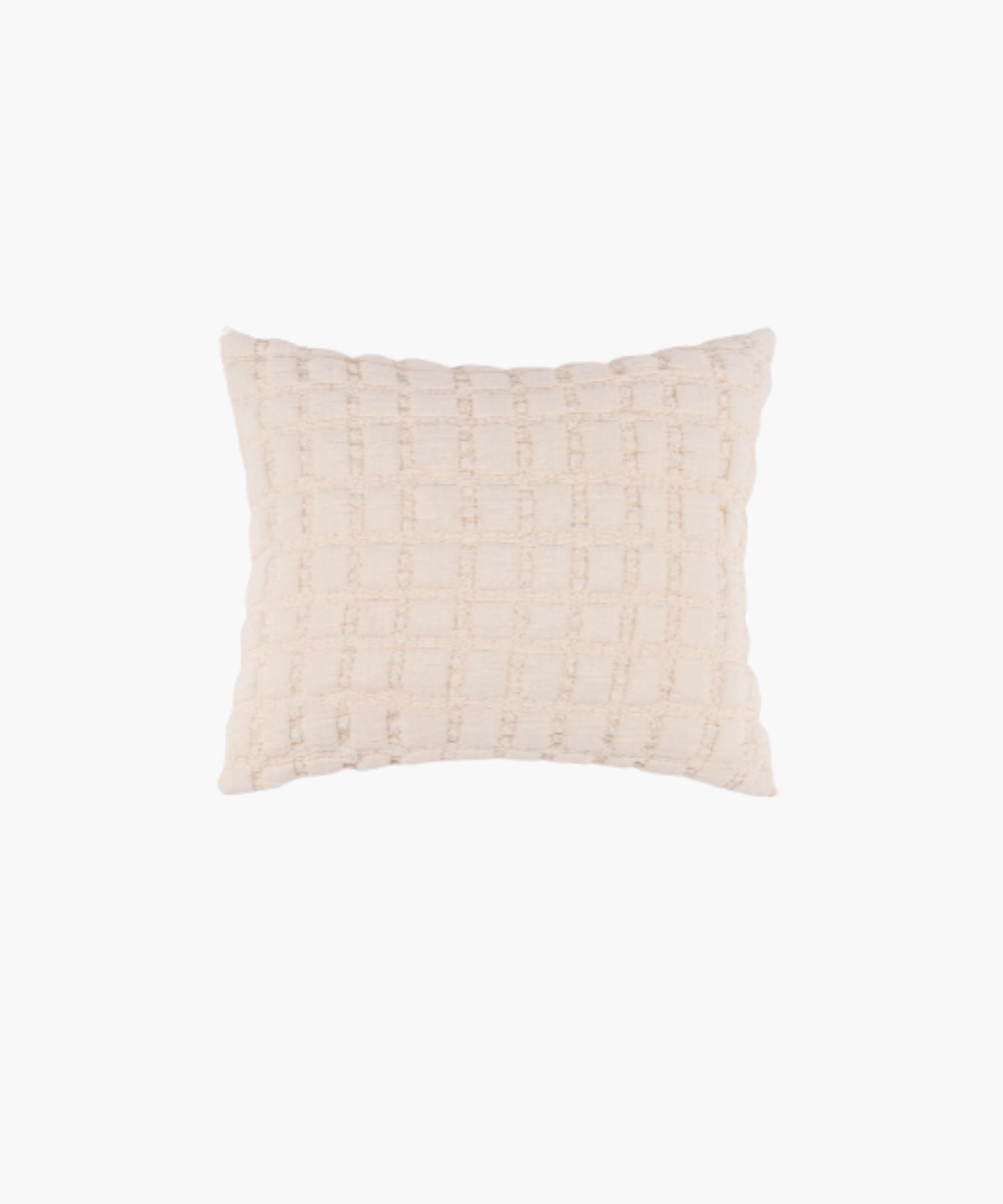 Rectangular cream sham with a puffed grid texture and stitched detail, styled against a white backdrop.
