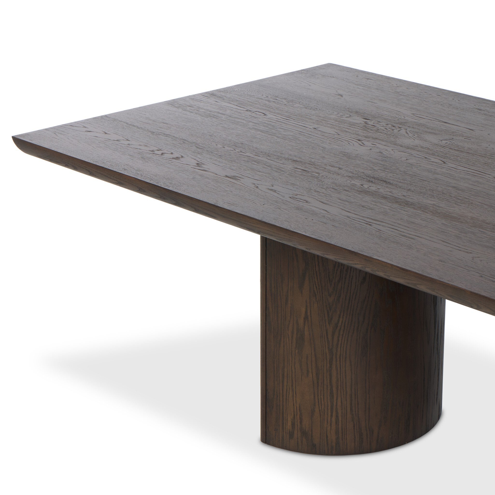 Front profile of a wood dining table with a minimalist design on a white background.