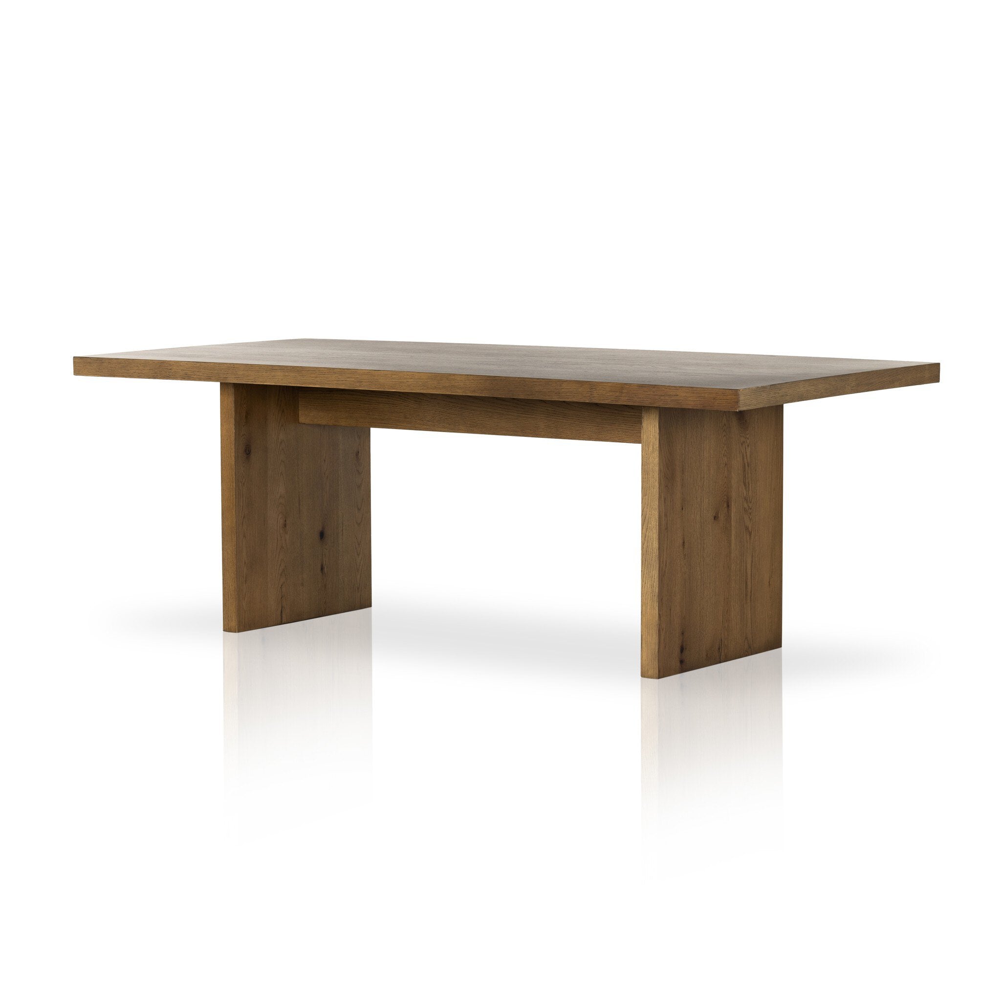 Wood dining table on a white background.