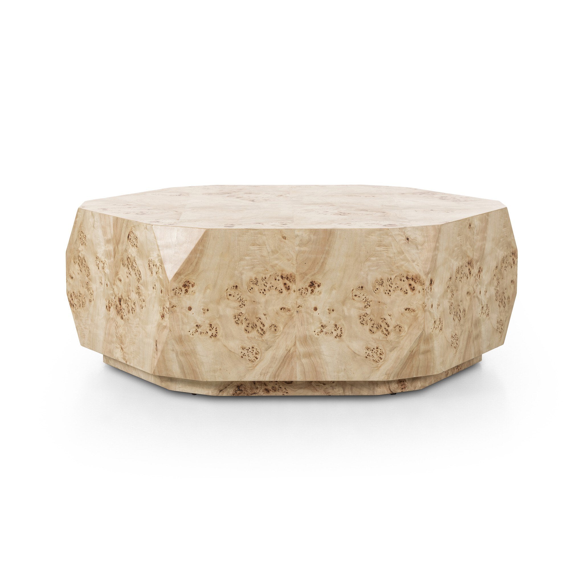 Organic-looking shaped coffee table with a natural finish on a white background.