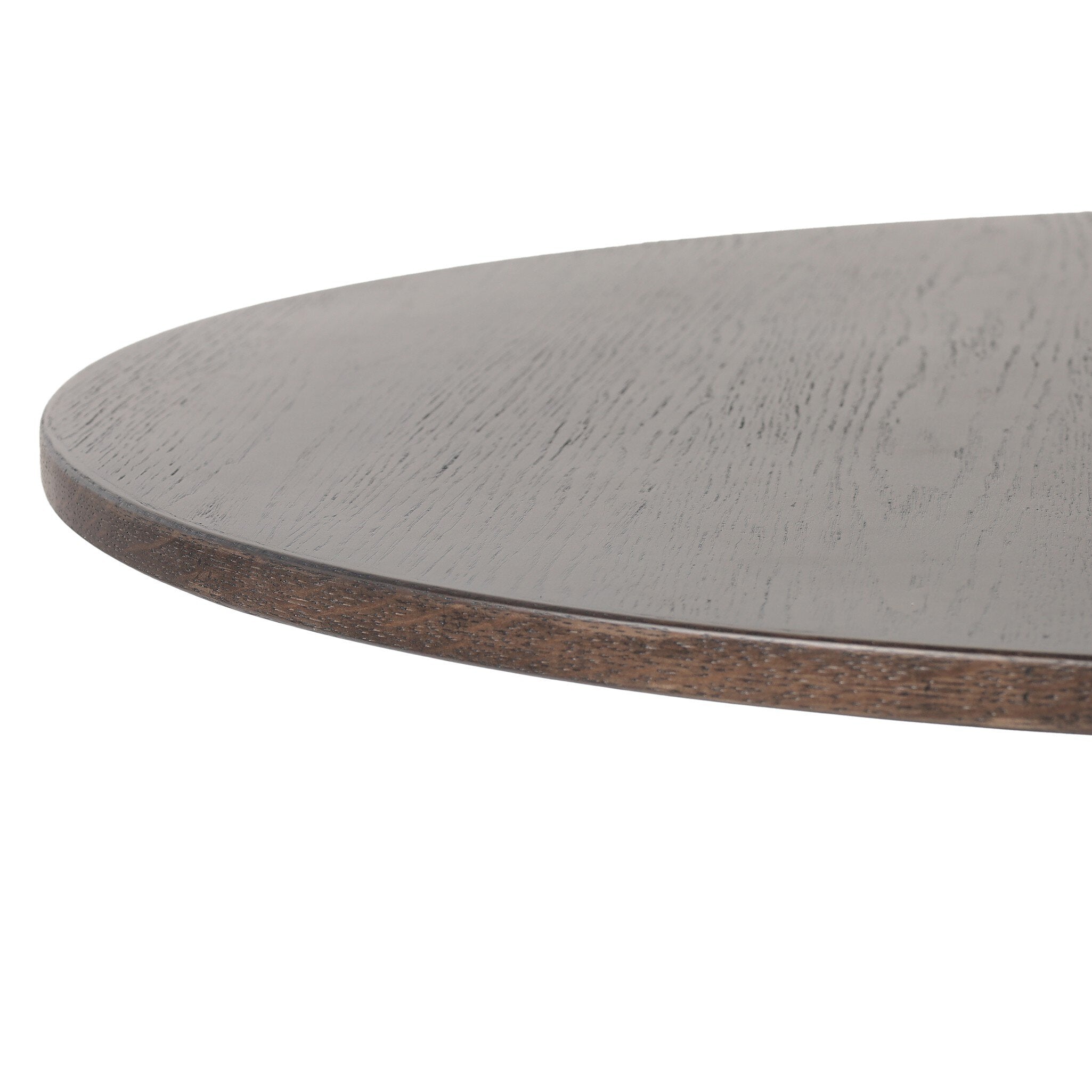 Round wooden bistro table with a dark brown base on a white background.