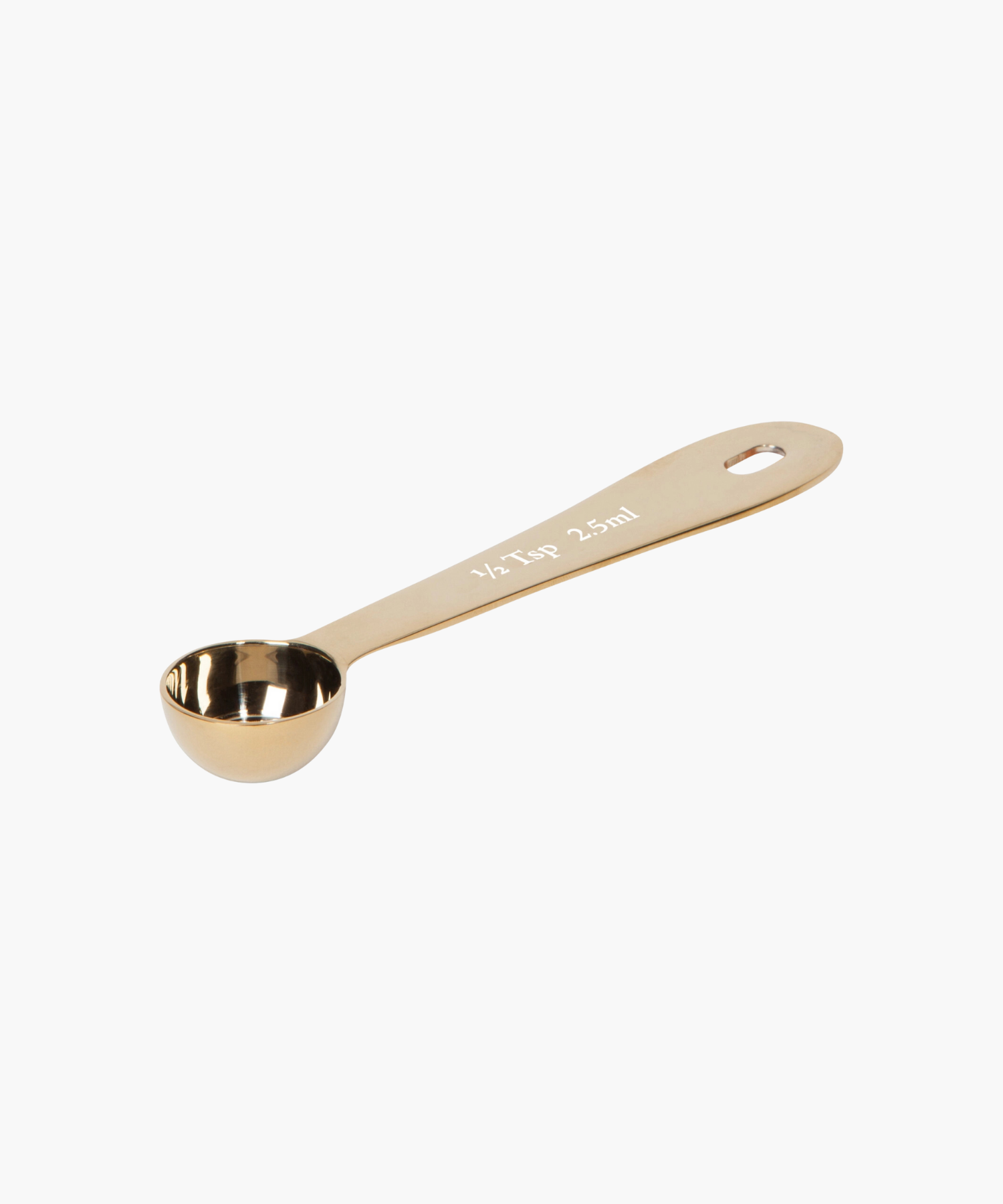 1/2 Tsp gold measuring spoon highlighting the color and shape of the measuring spoons, conveying precision.