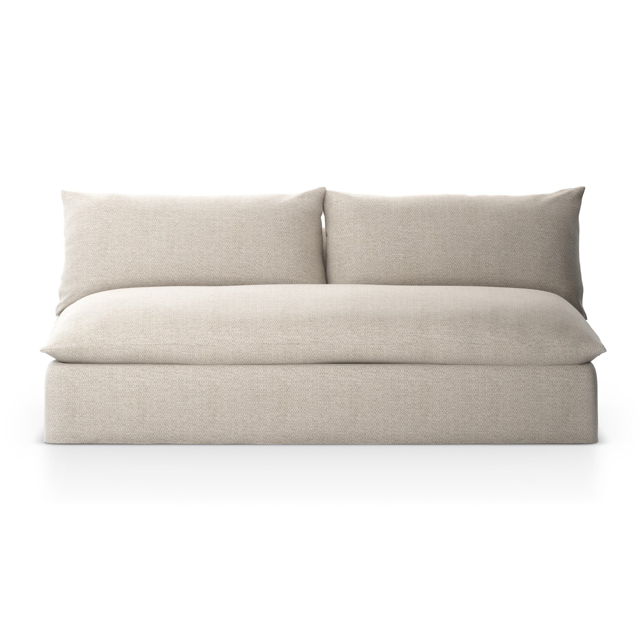 Beige slipcover outdoor sofa on a white background.