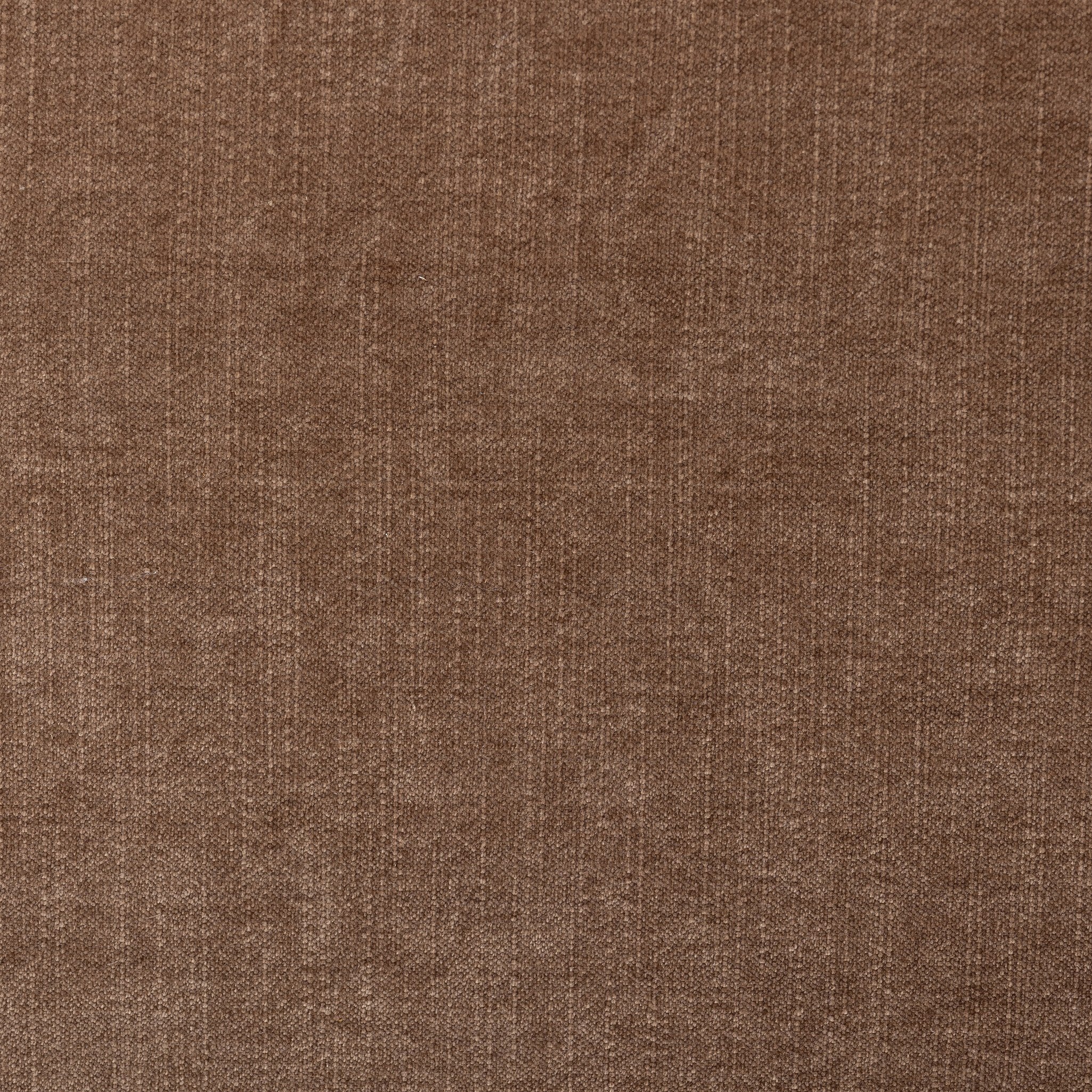 Close up of a brown upholstered bench with black metal frame on a white background.