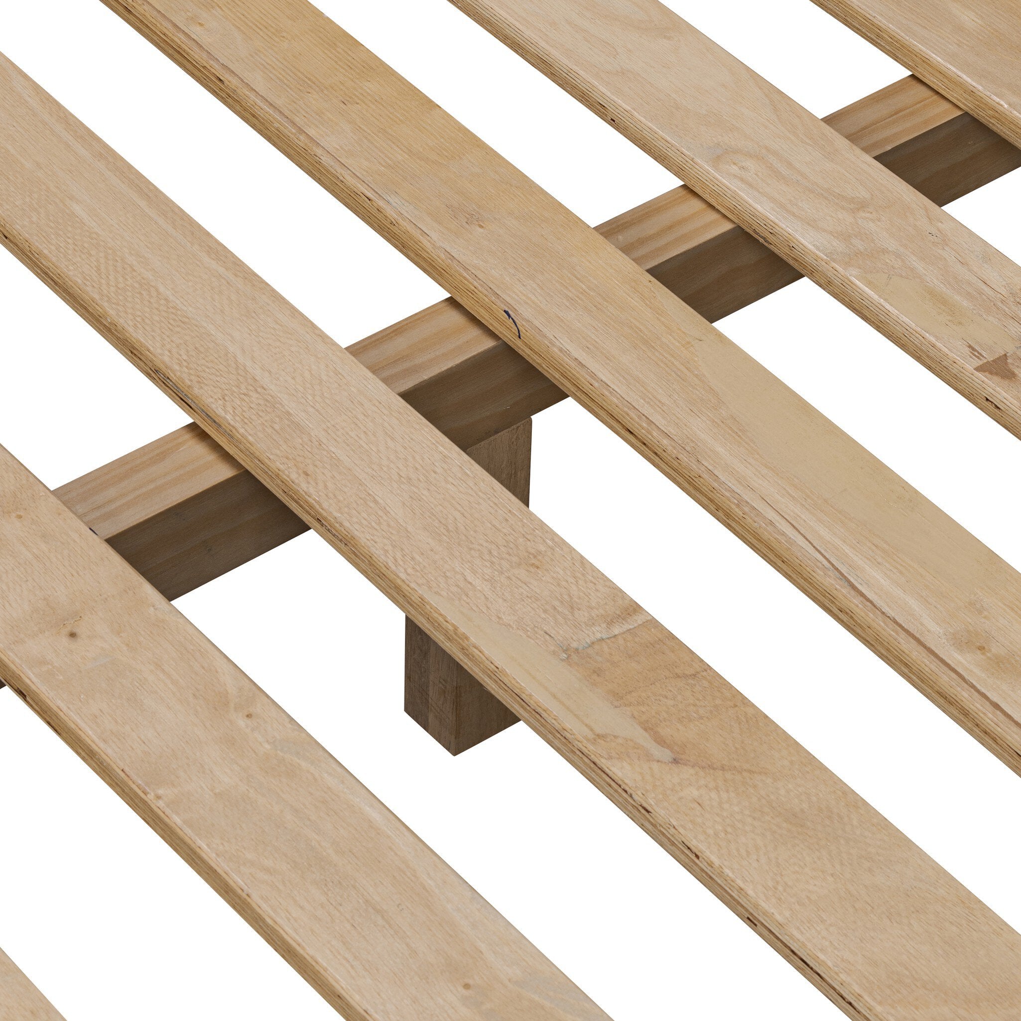 Close up of a taupe upholstered bed with white bedding on a white background.