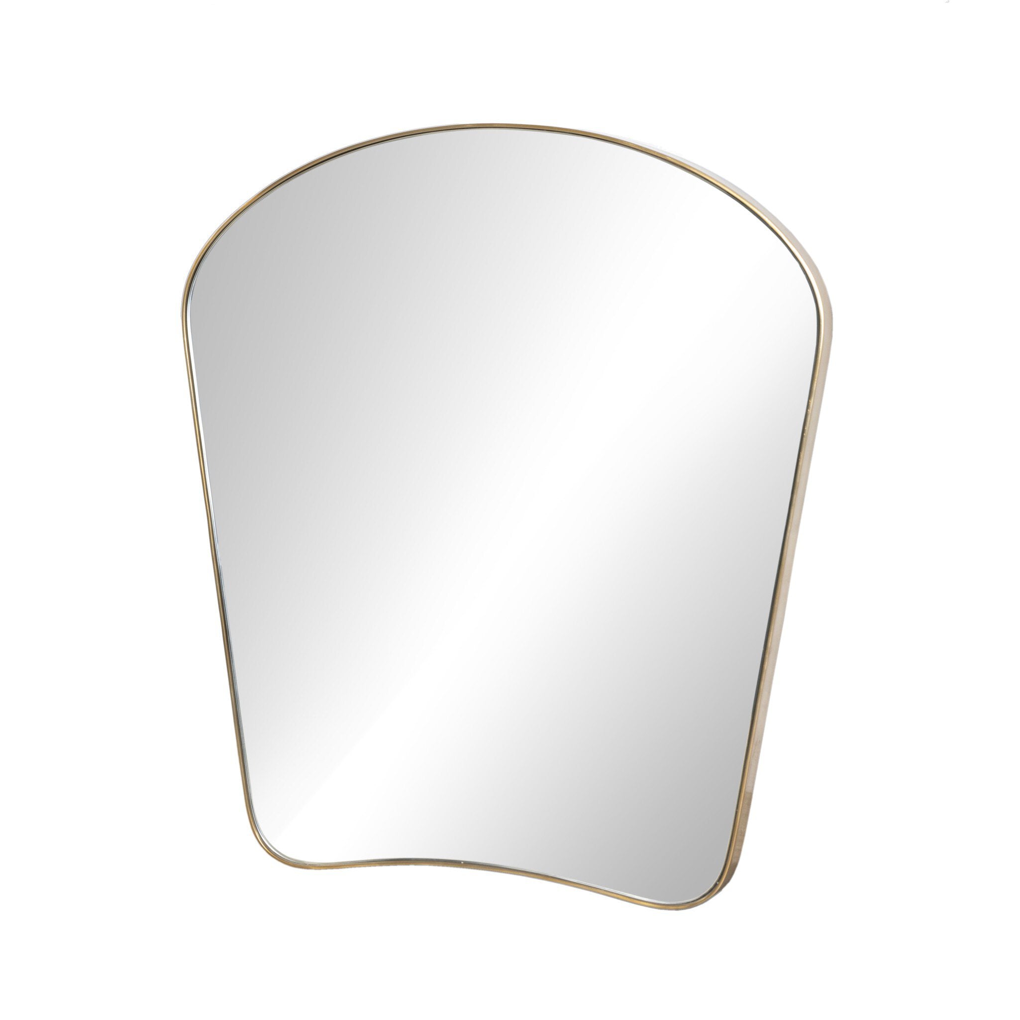 Decorative wall mirror with a gold frame on a white background.