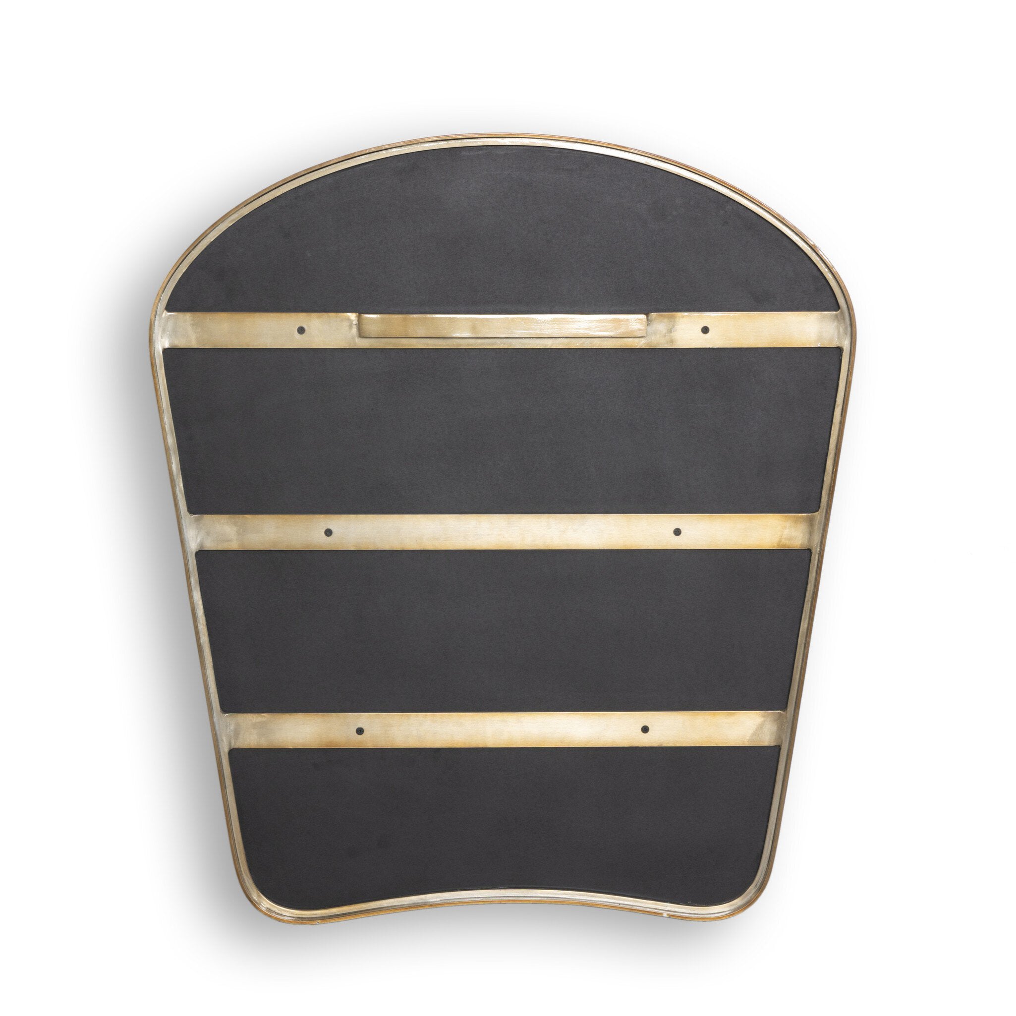 The back of a decorative wall mirror with a gold frame on a white background.