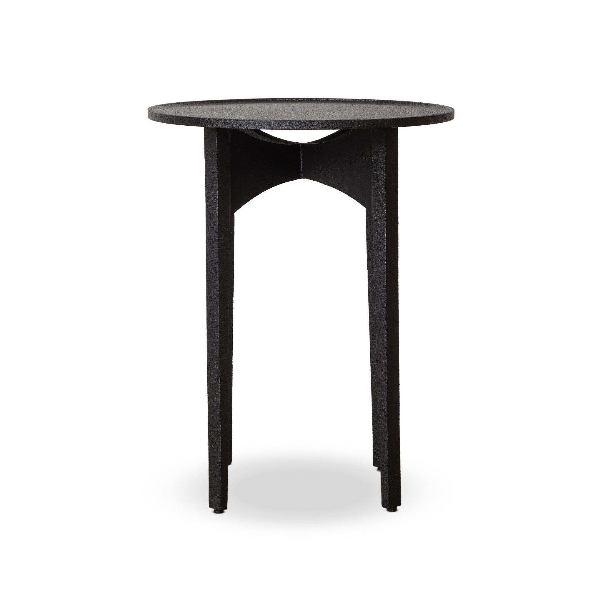 Simple textured black iron end table.