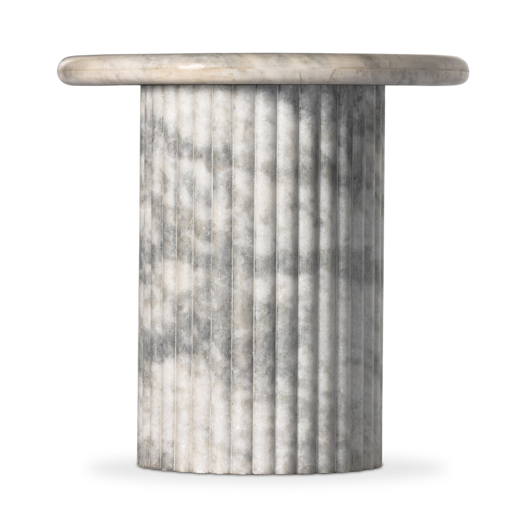 A ribbed marble base topped with polished white marble.