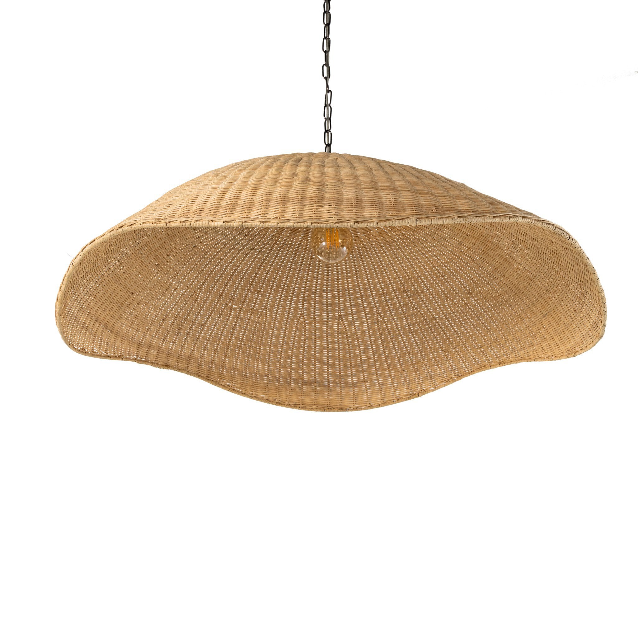 Woven pendant light on a white background