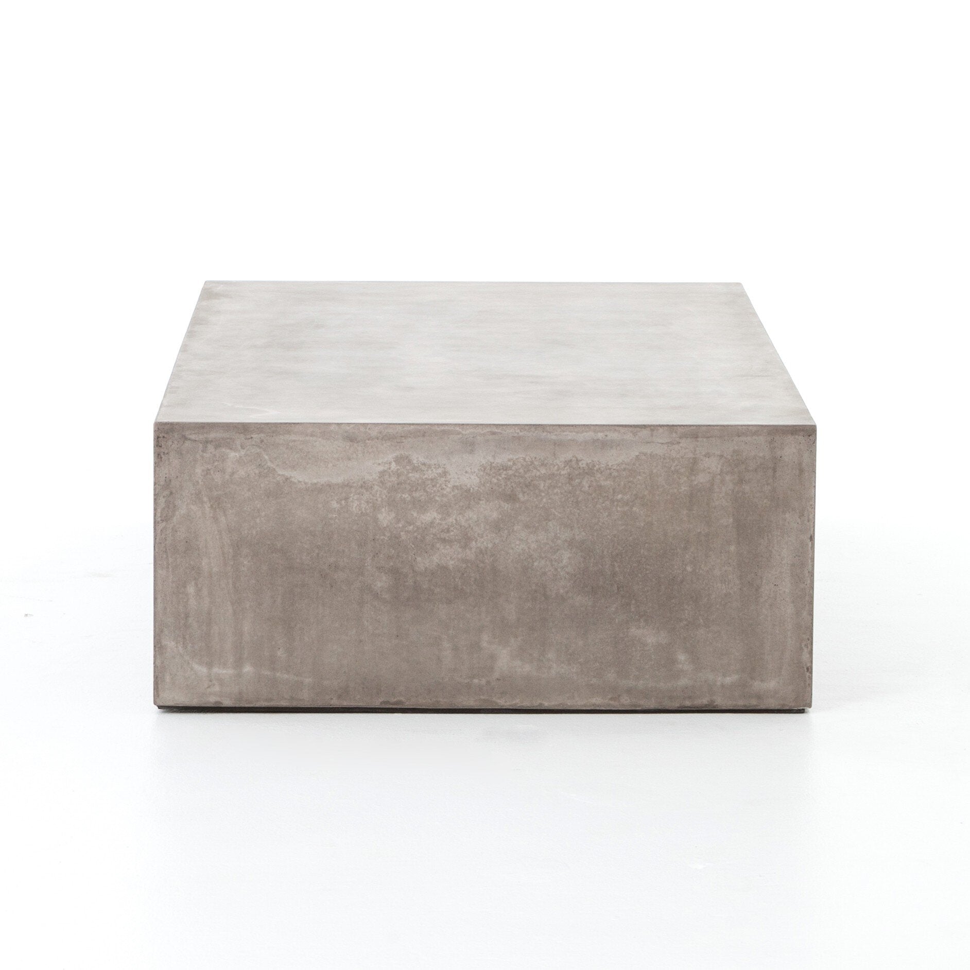 Dark grey concrete waterfall coffee table on a white background. 